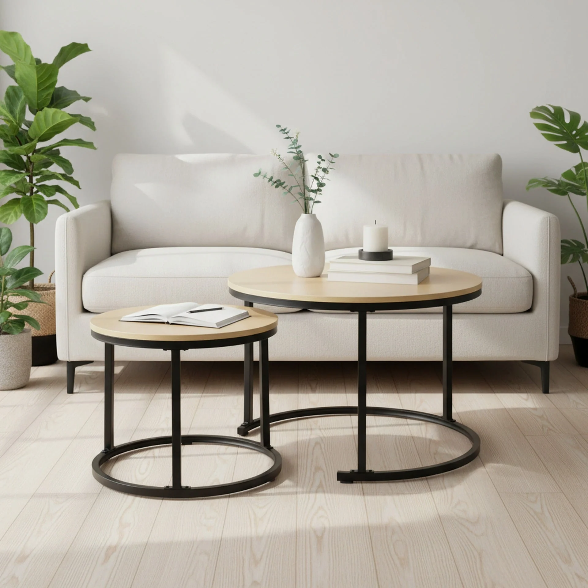 Nasser Nesting Coffee Table - Set of 2 - Natural + Black - Image 4