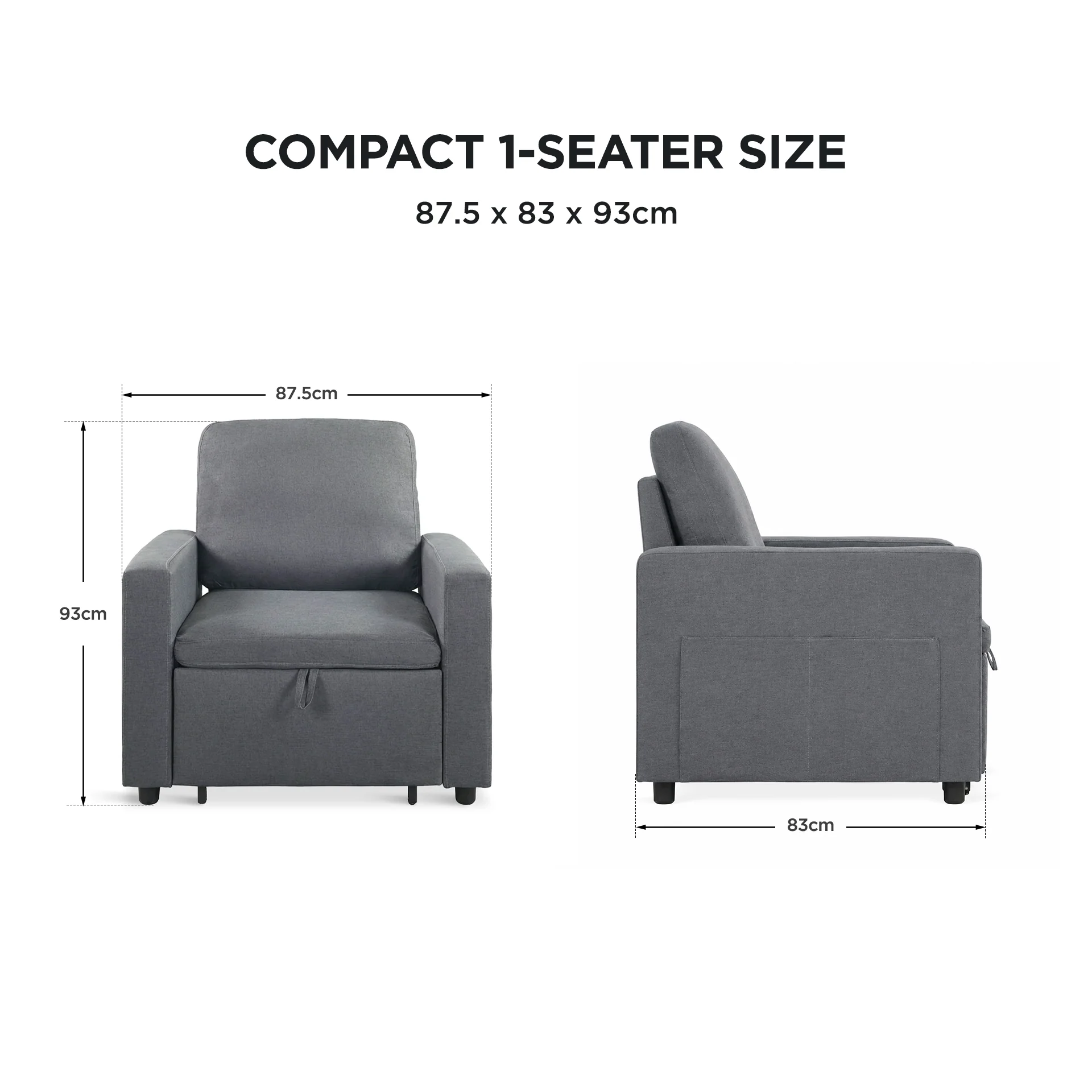 Nest Linen 1 Seater Sofa Bed - Dark Grey - Image 4