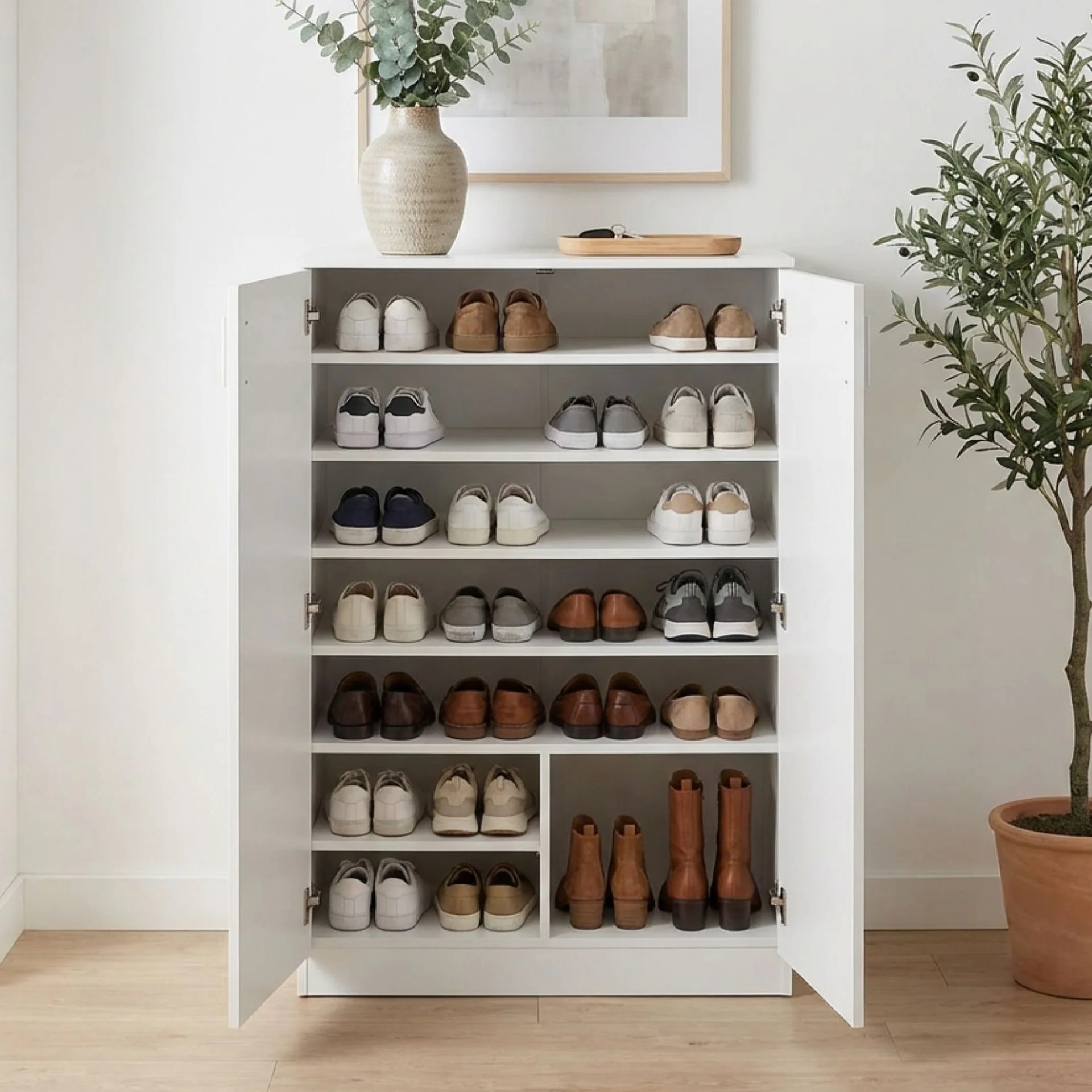 Nesto 2 Door Shoe Cabinet Storage Rack - White - Image 4