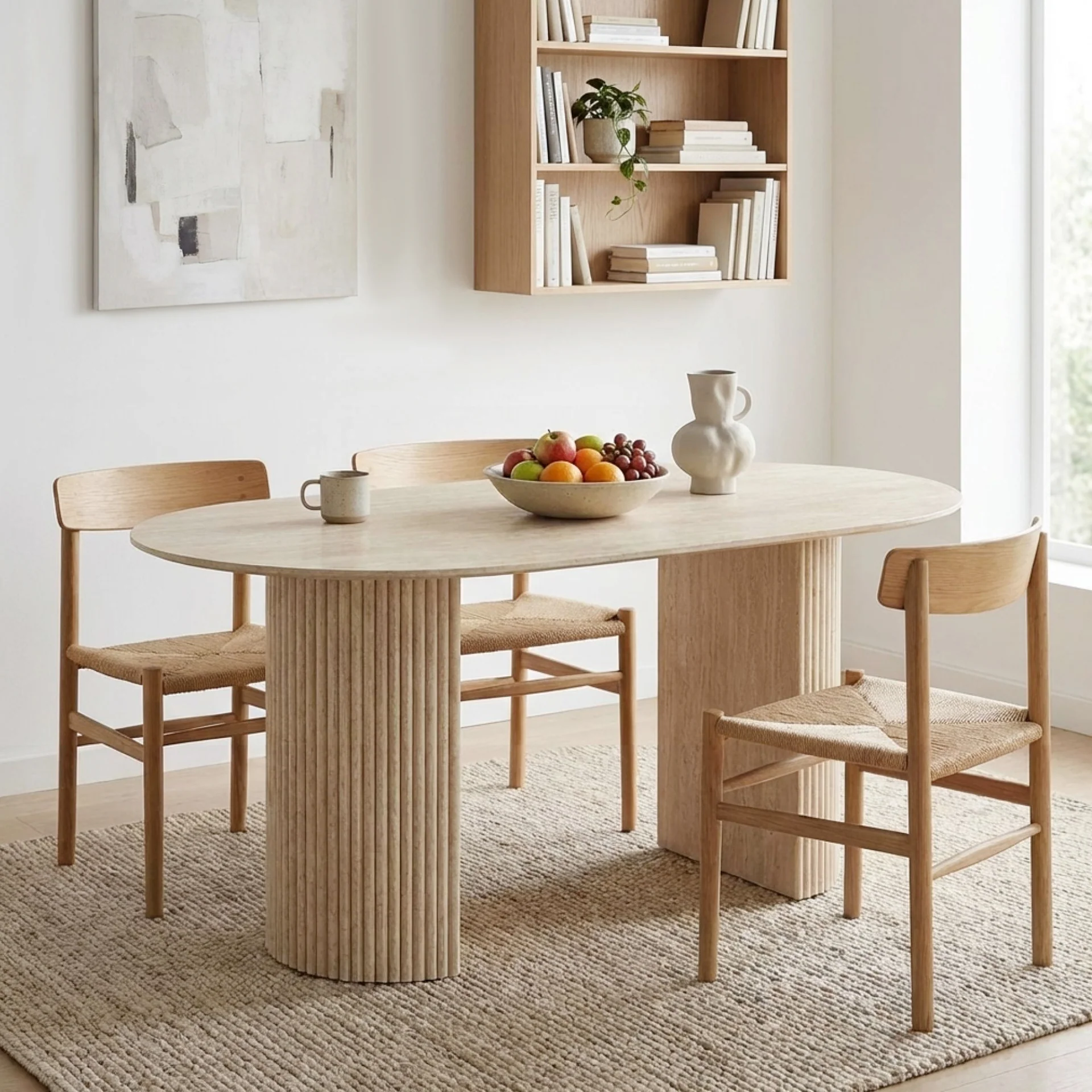 Nile Oval Dining Table 160 x 90cm - Travertine - Image 2