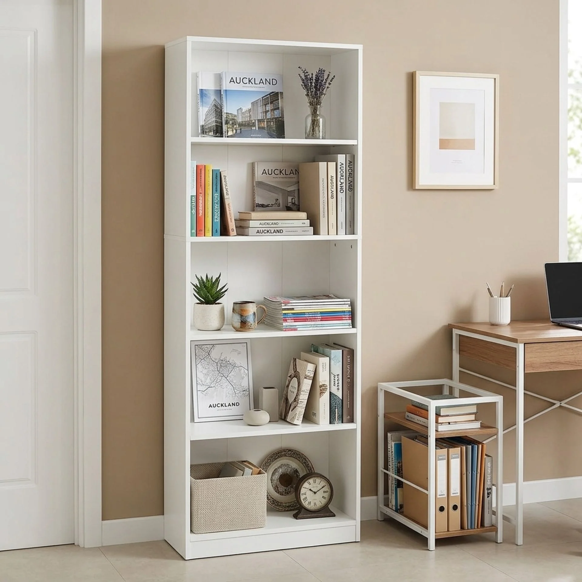 Nivo 5 Tier Slim Bookshelf Display Shelf - White - Image 6