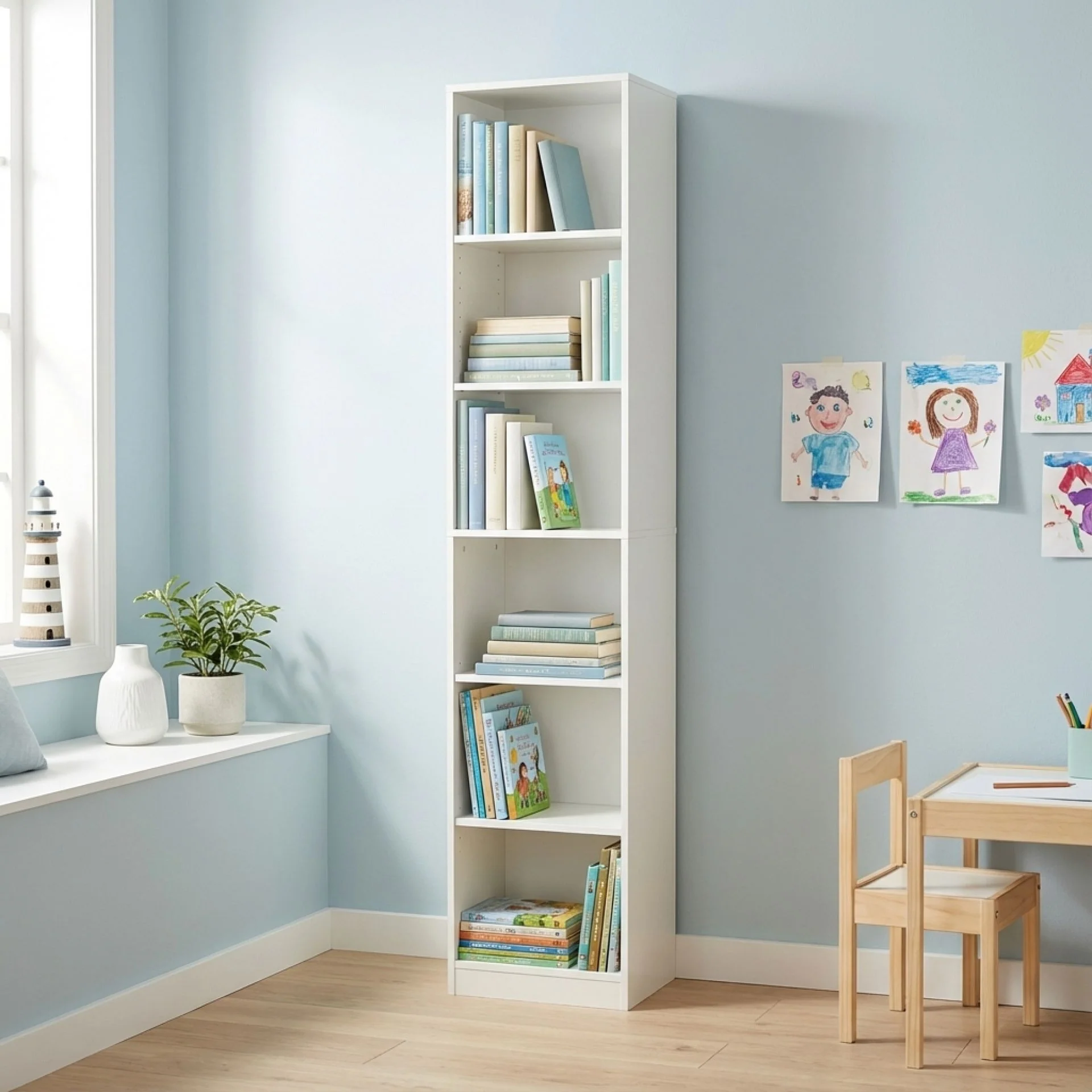 Nivo 6 Tier Slim Bookshelf Display Shelf - White