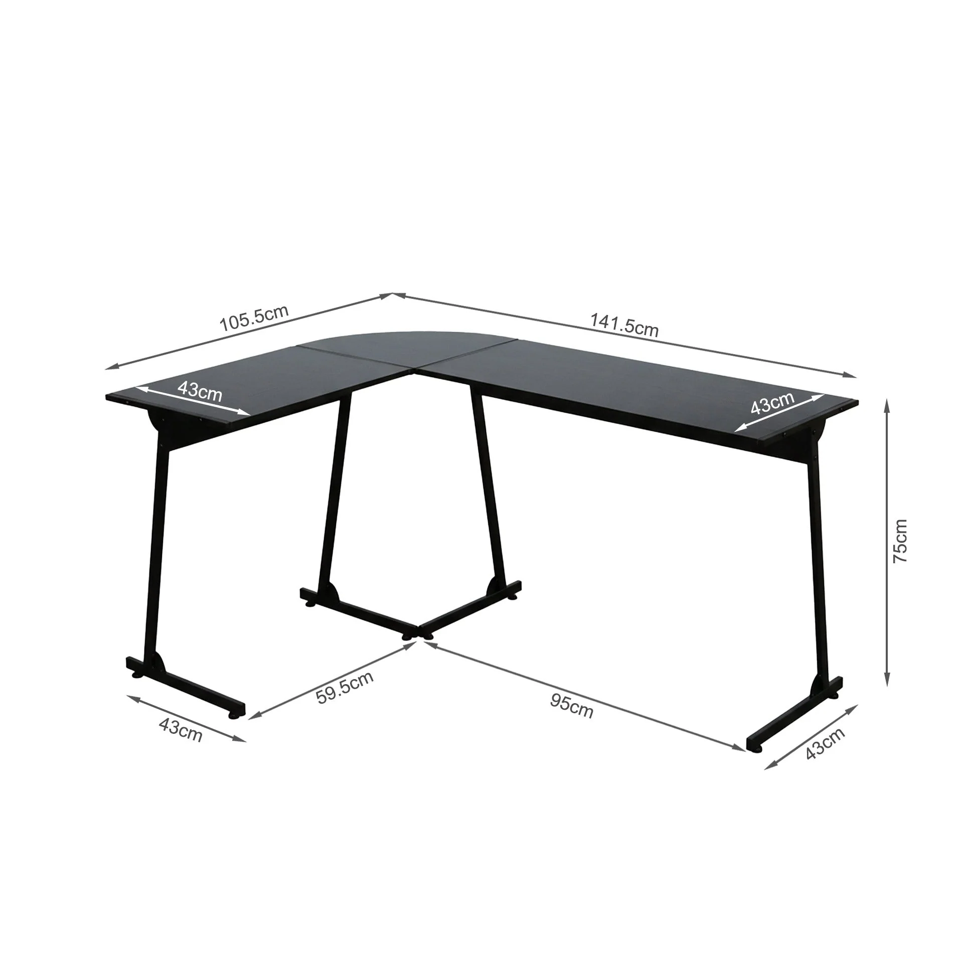 Nordix L-Shaped Computer Corner Desk - Black - Image 13