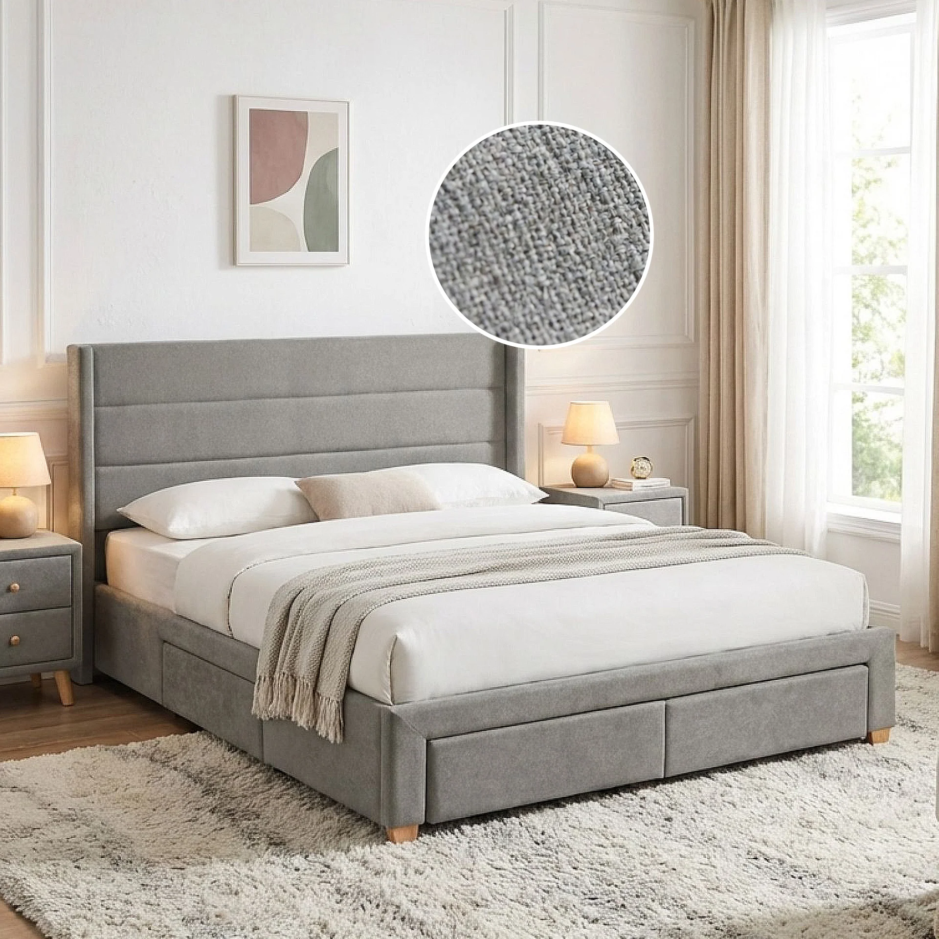 Oasis Queen Bed Frame with 4 Drawers - Grey - Image 2