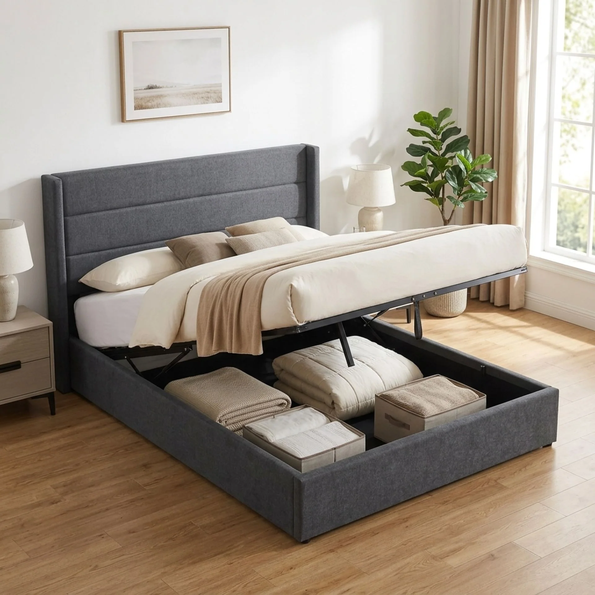 Oasis Queen Gas Lift Bed Frame - Dark Grey