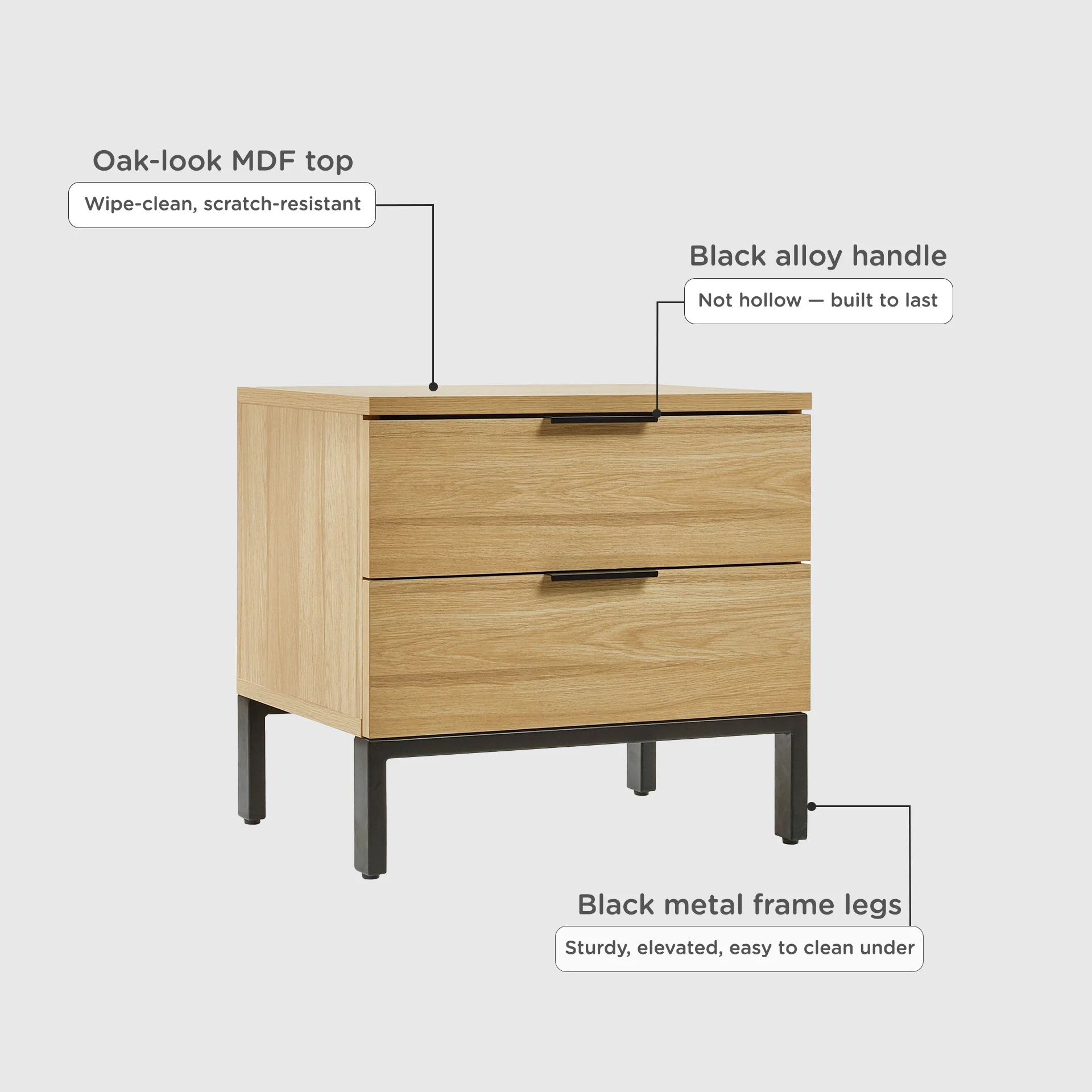 Ocala Wooden Bedside Table - Oak - Image 3