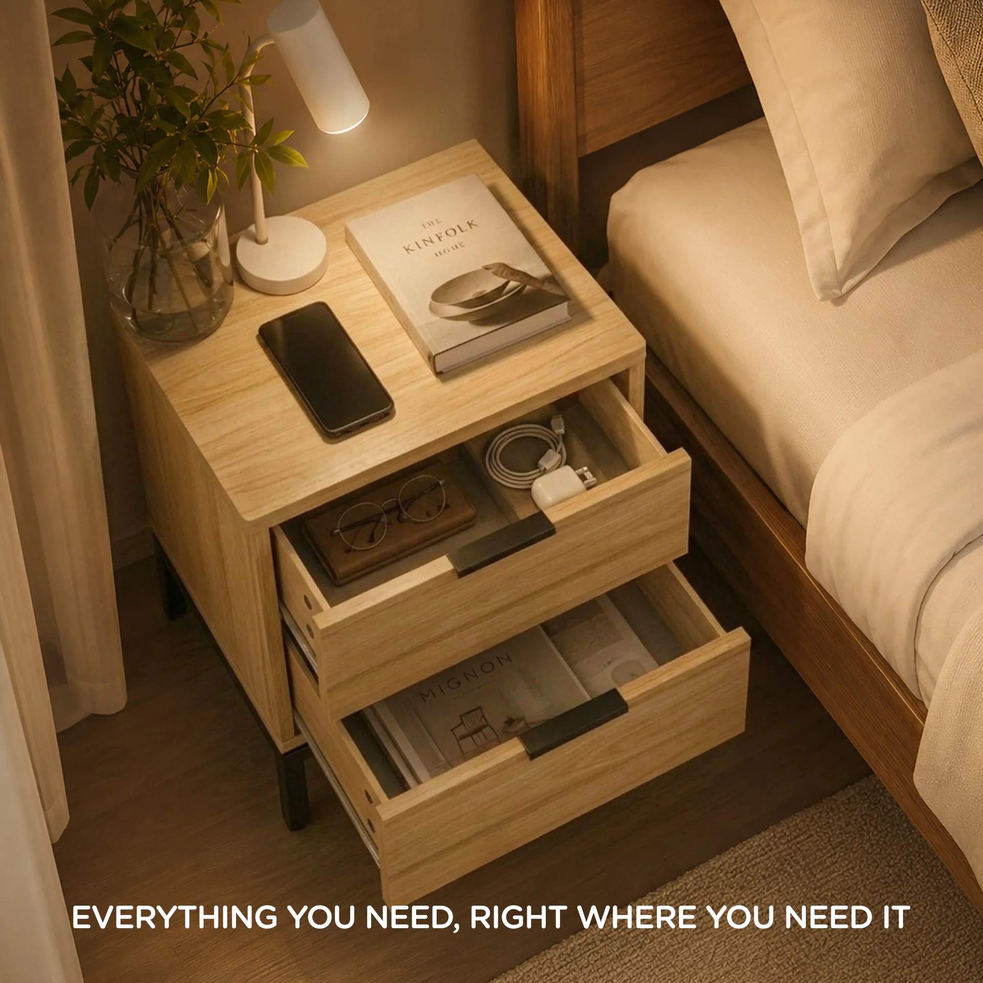 Ocala Wooden Bedside Table - Oak - Image 4
