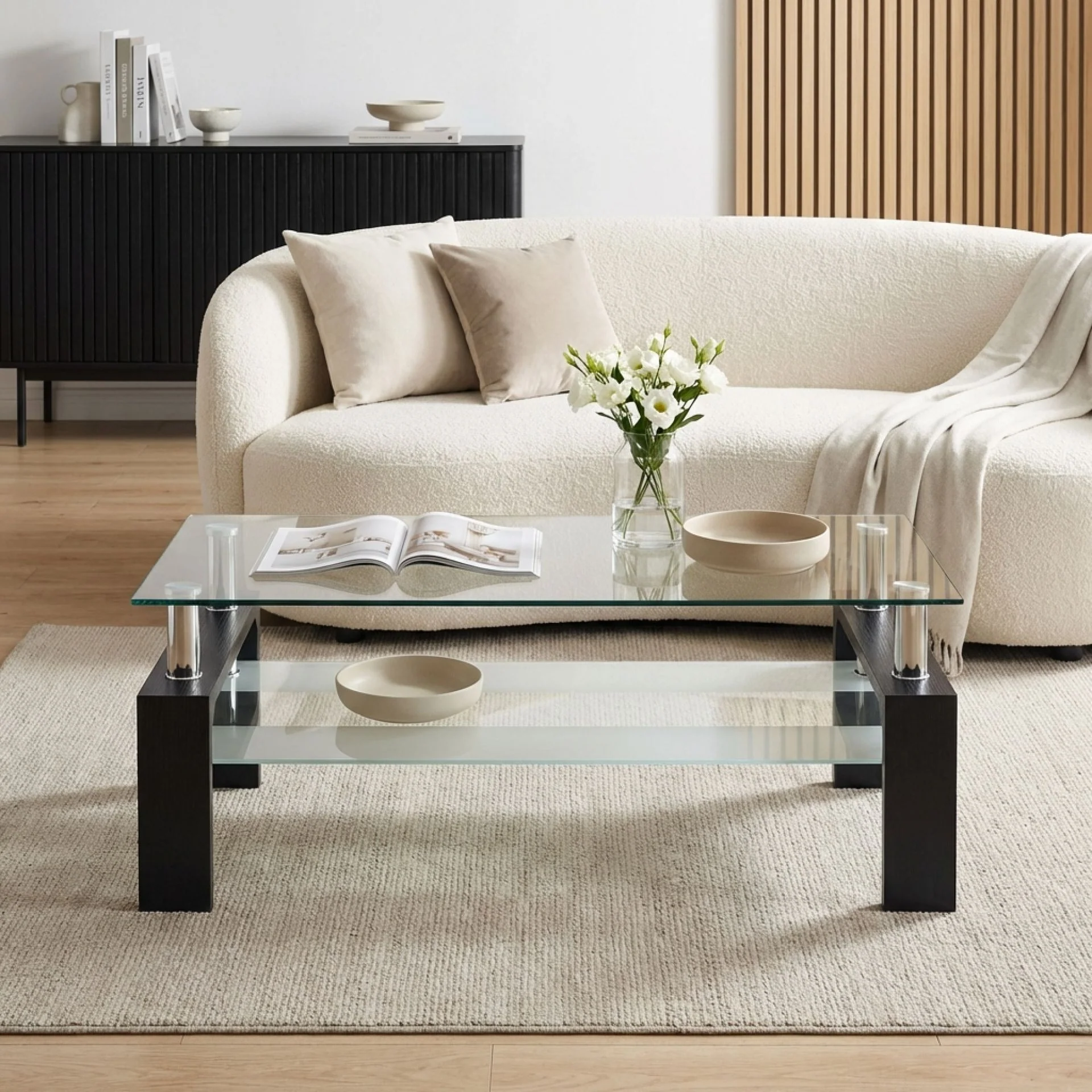 Ollie Tempered Glass Rectangle Coffee Table 110 x 60cm - Black - Image 2