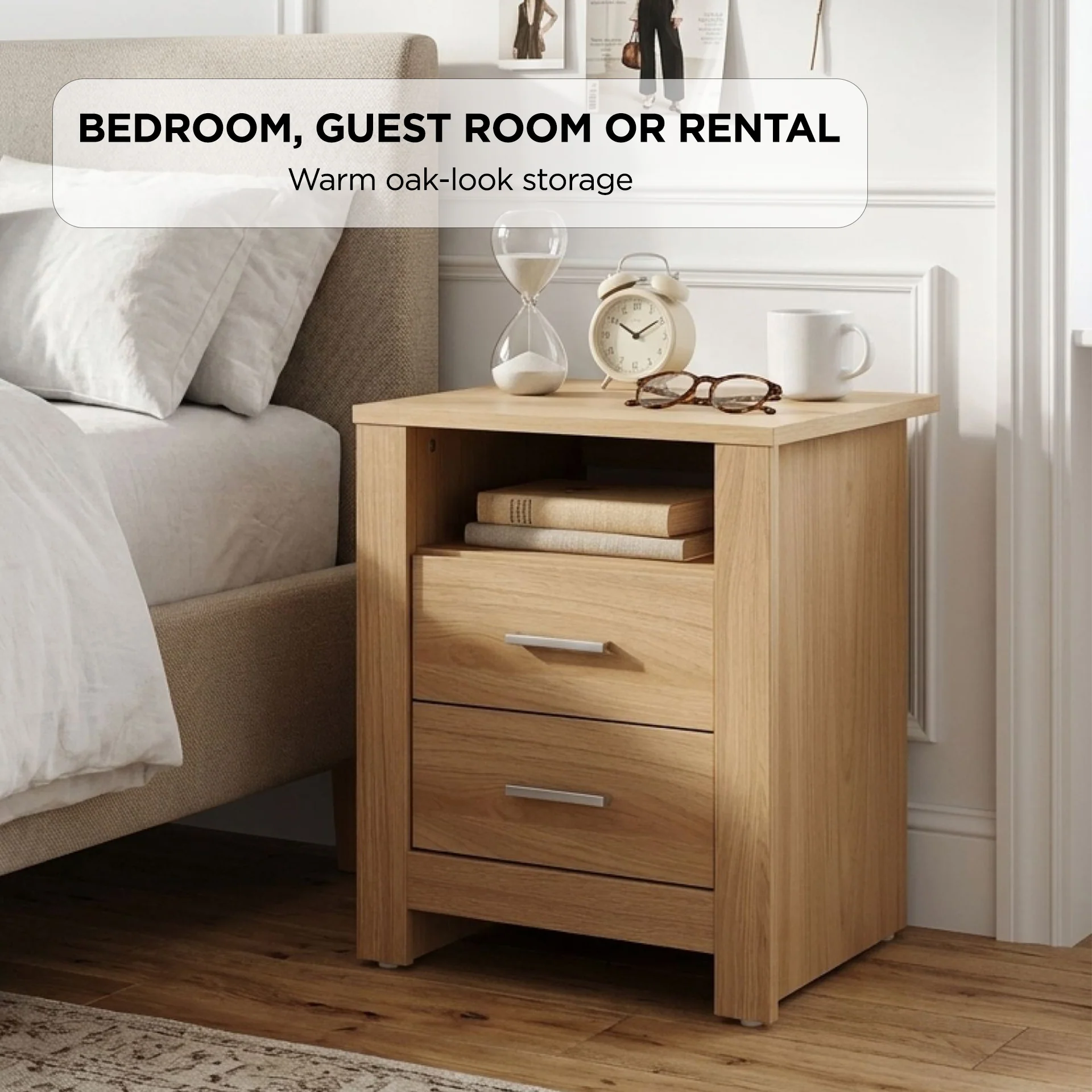 Olsen 2 Drawer Bedside Table - Oak - Image 5
