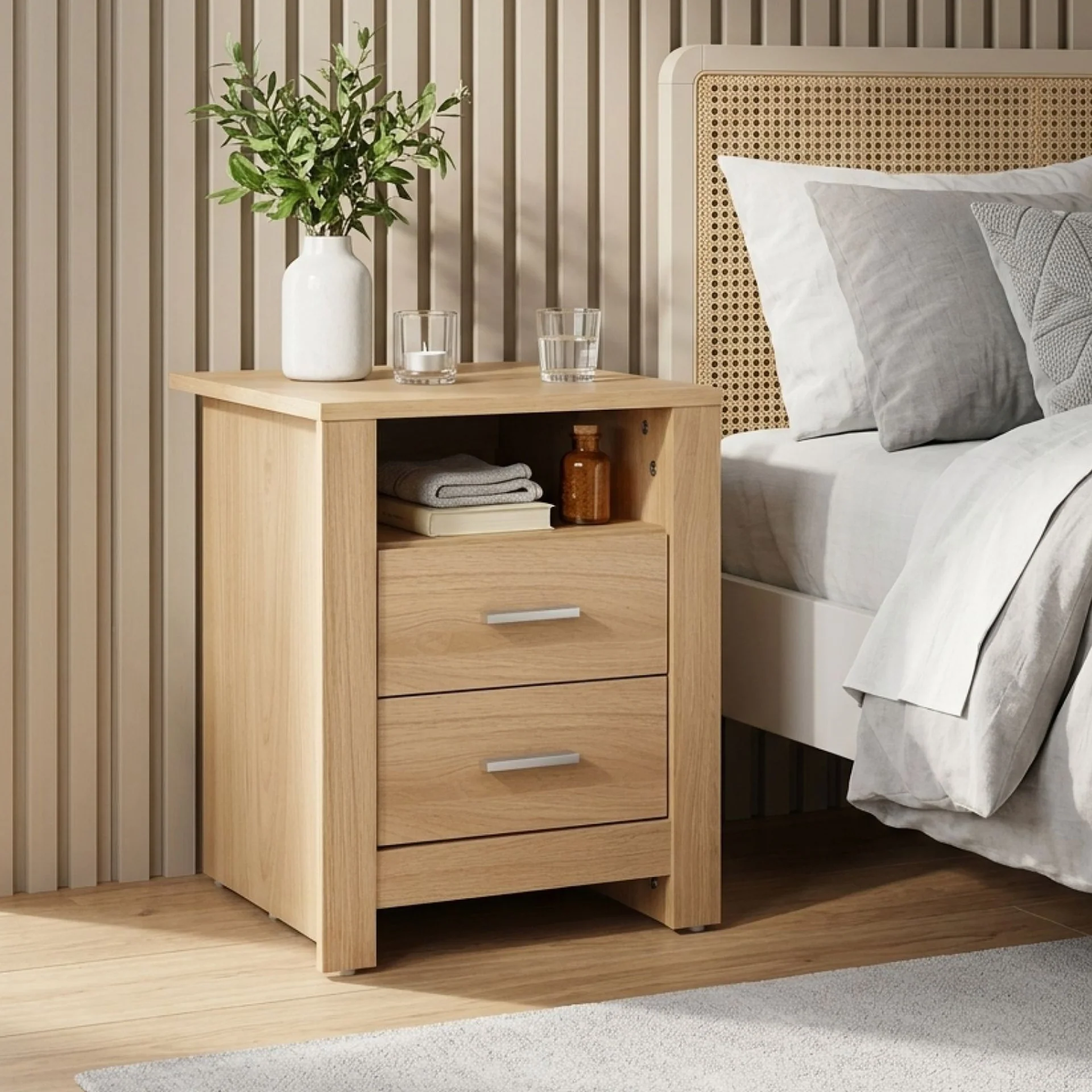 Olsen 2 Drawer Bedside Table - Oak - Image 8