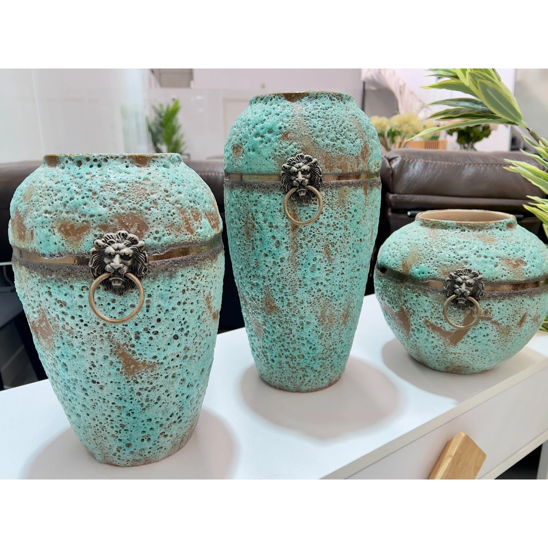 Orion Ceramic Vase with Ring Green - Medium - Image 2