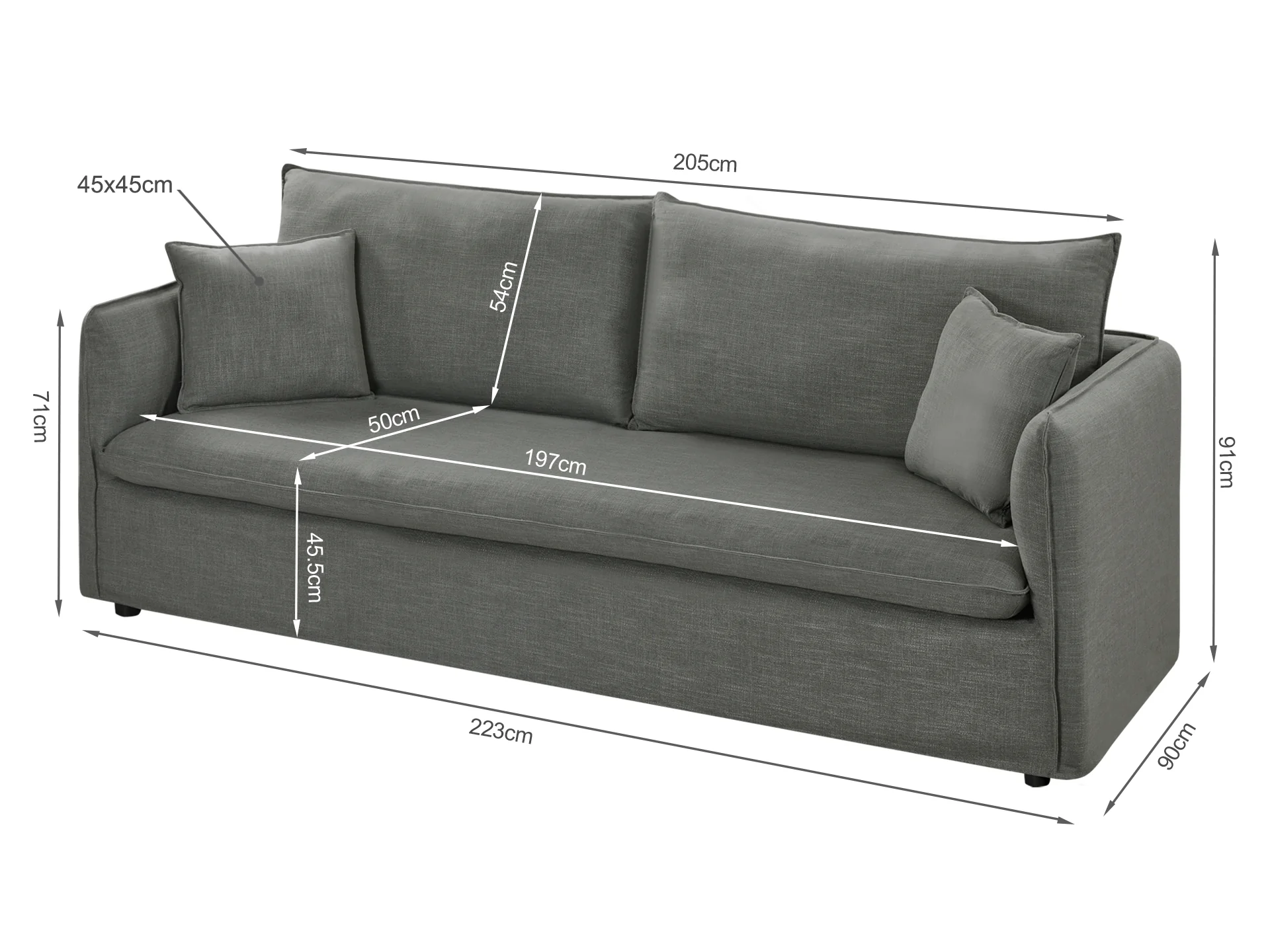 Palmer 3 Seater Sofa - Dark Grey - Image 8
