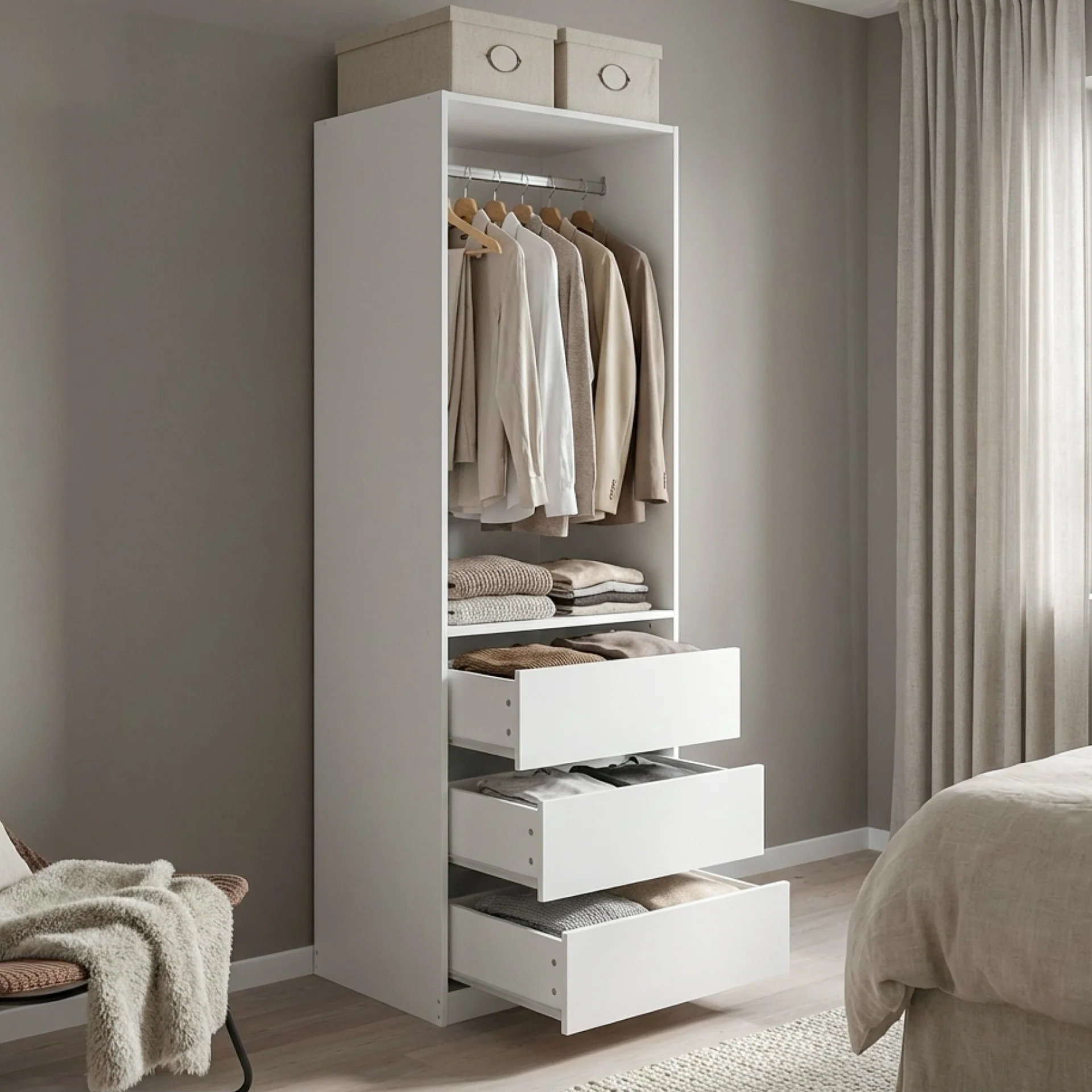 Payette 3 Drawer Wardrobe - White - Image 2