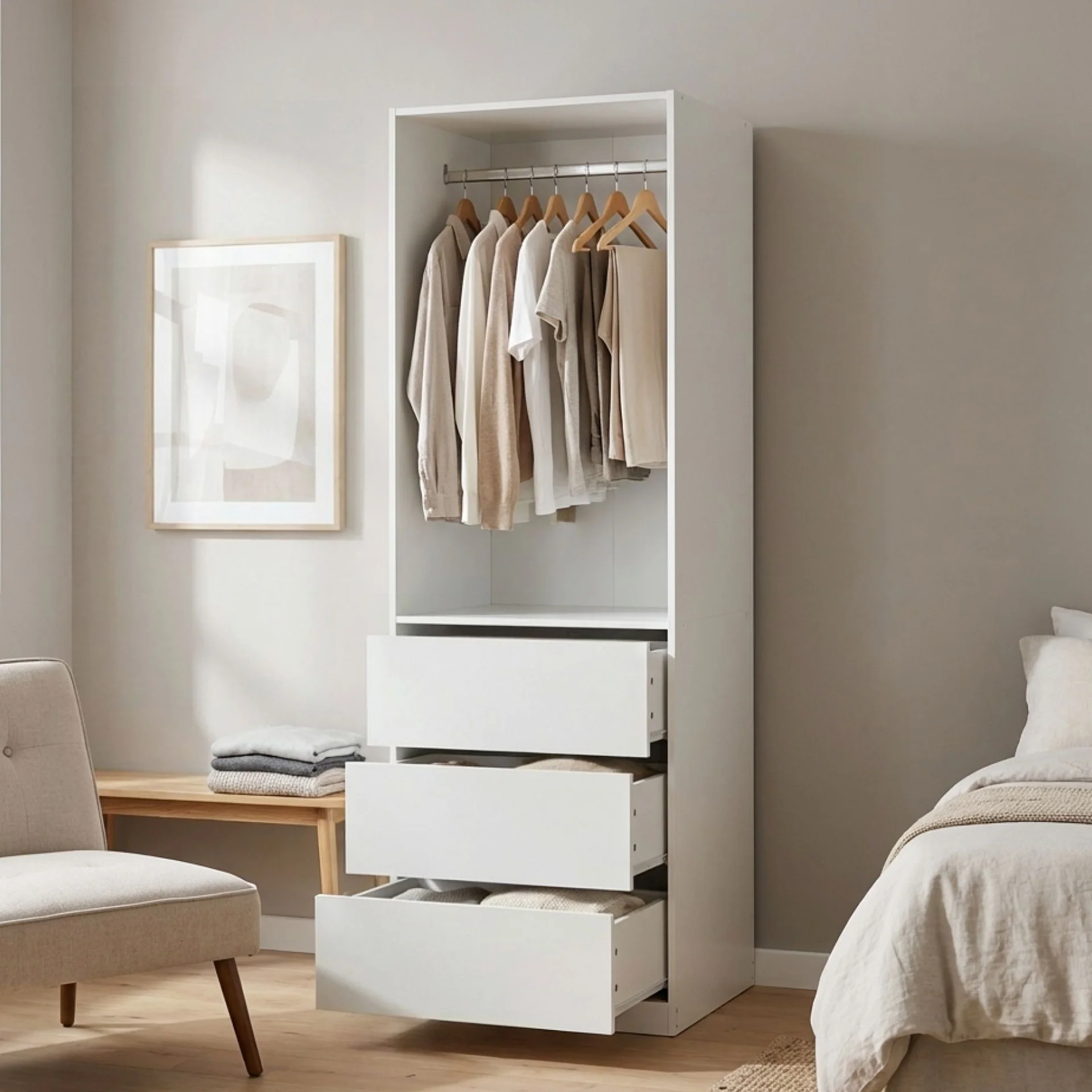 Payette 3 Drawer Wardrobe - White - Image 3