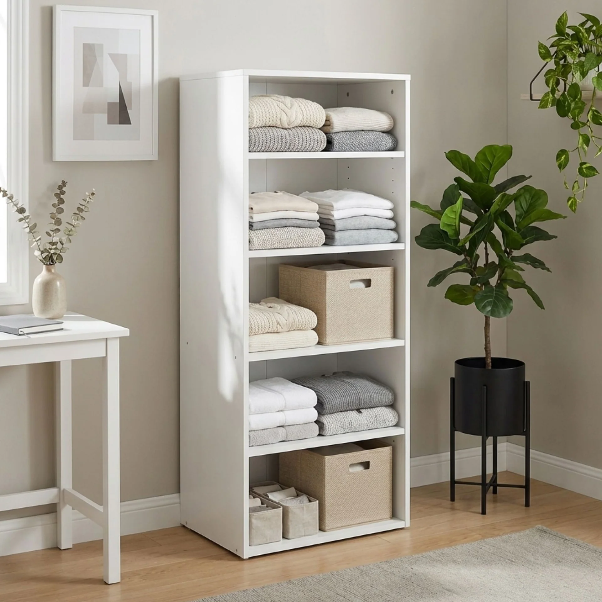 Payette 5 Shelf Wardrobe - White - Image 4