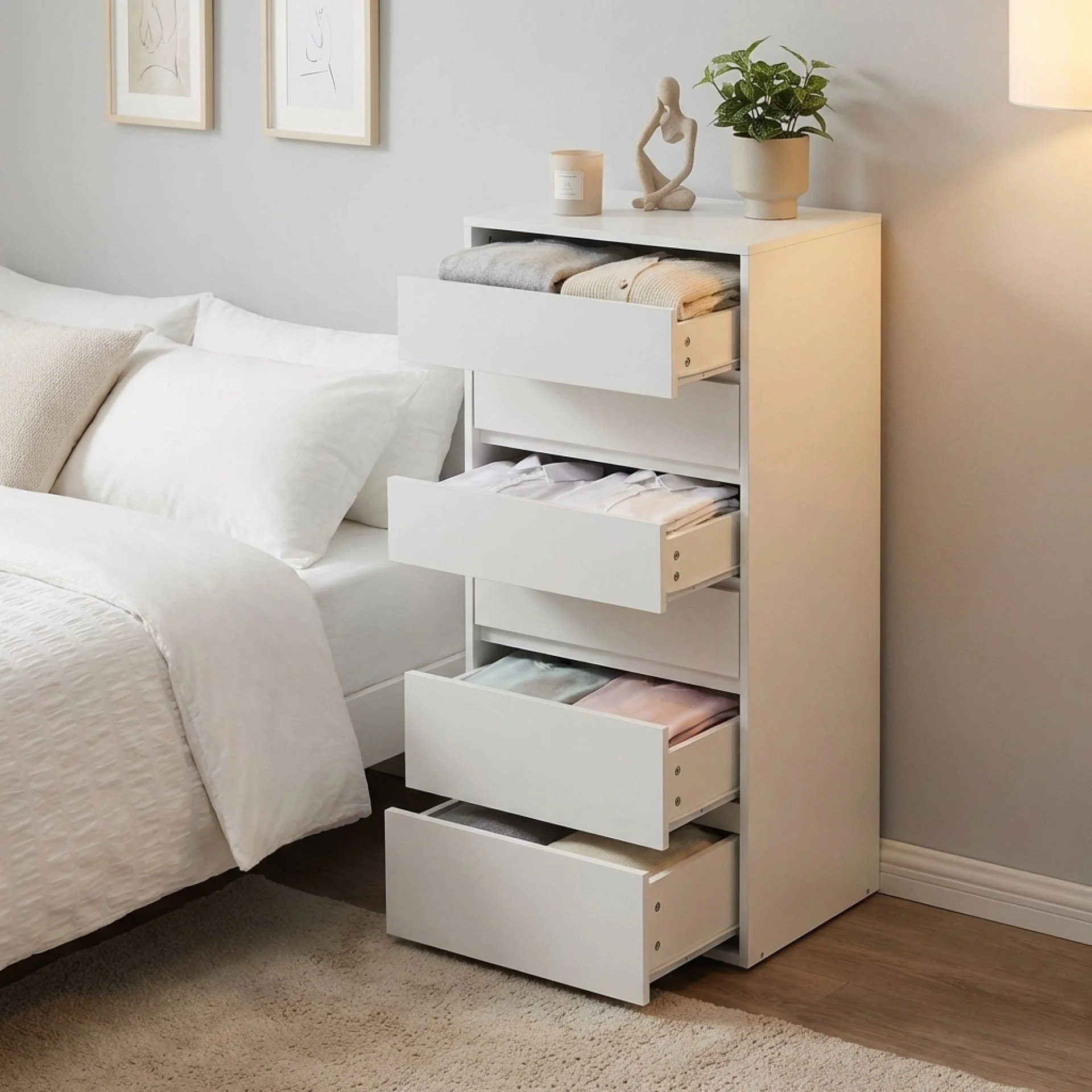 Payette 6 Drawer Wardrobe - White - Image 2