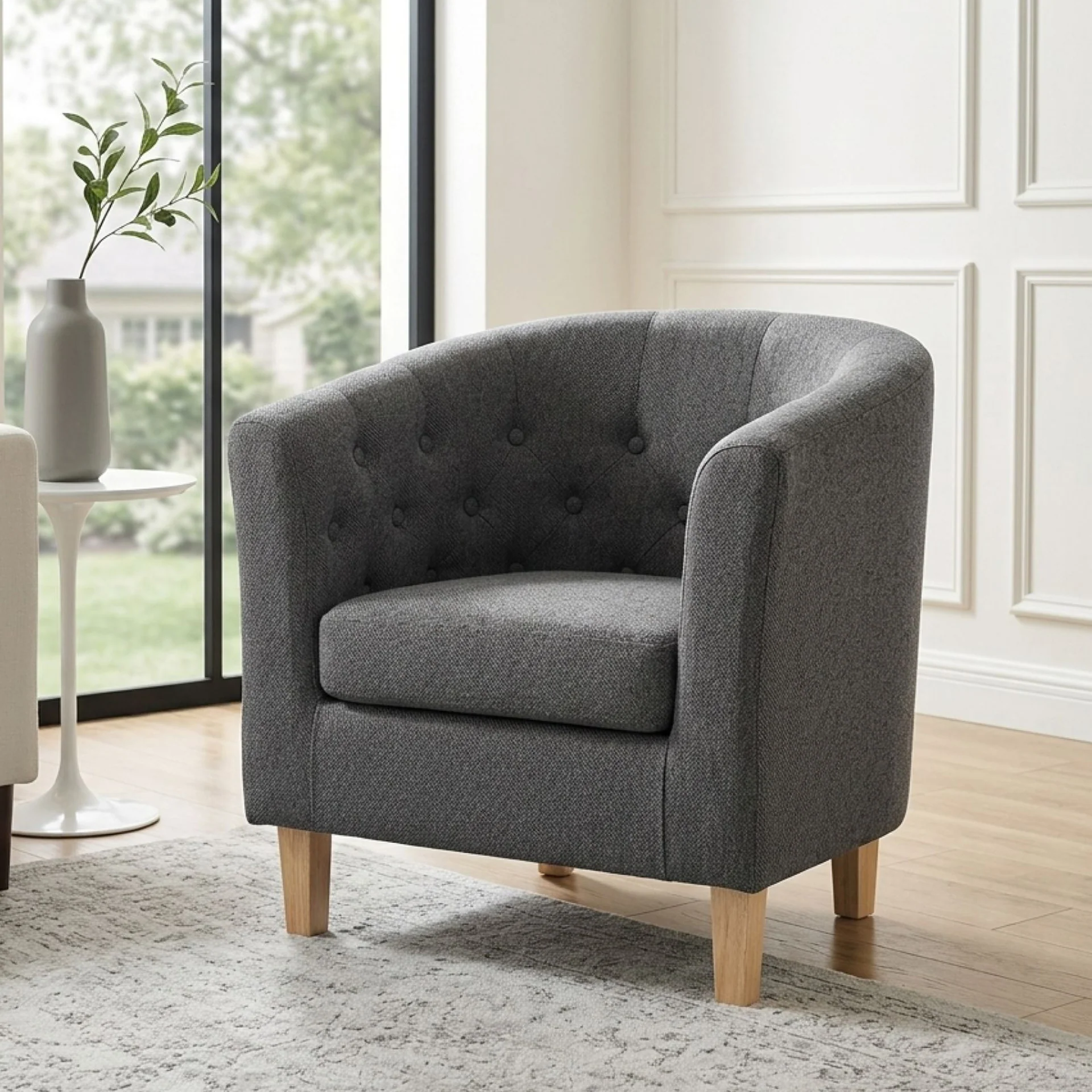 Pebble Wraparound Linen Armchair - Dark Grey - Image 3
