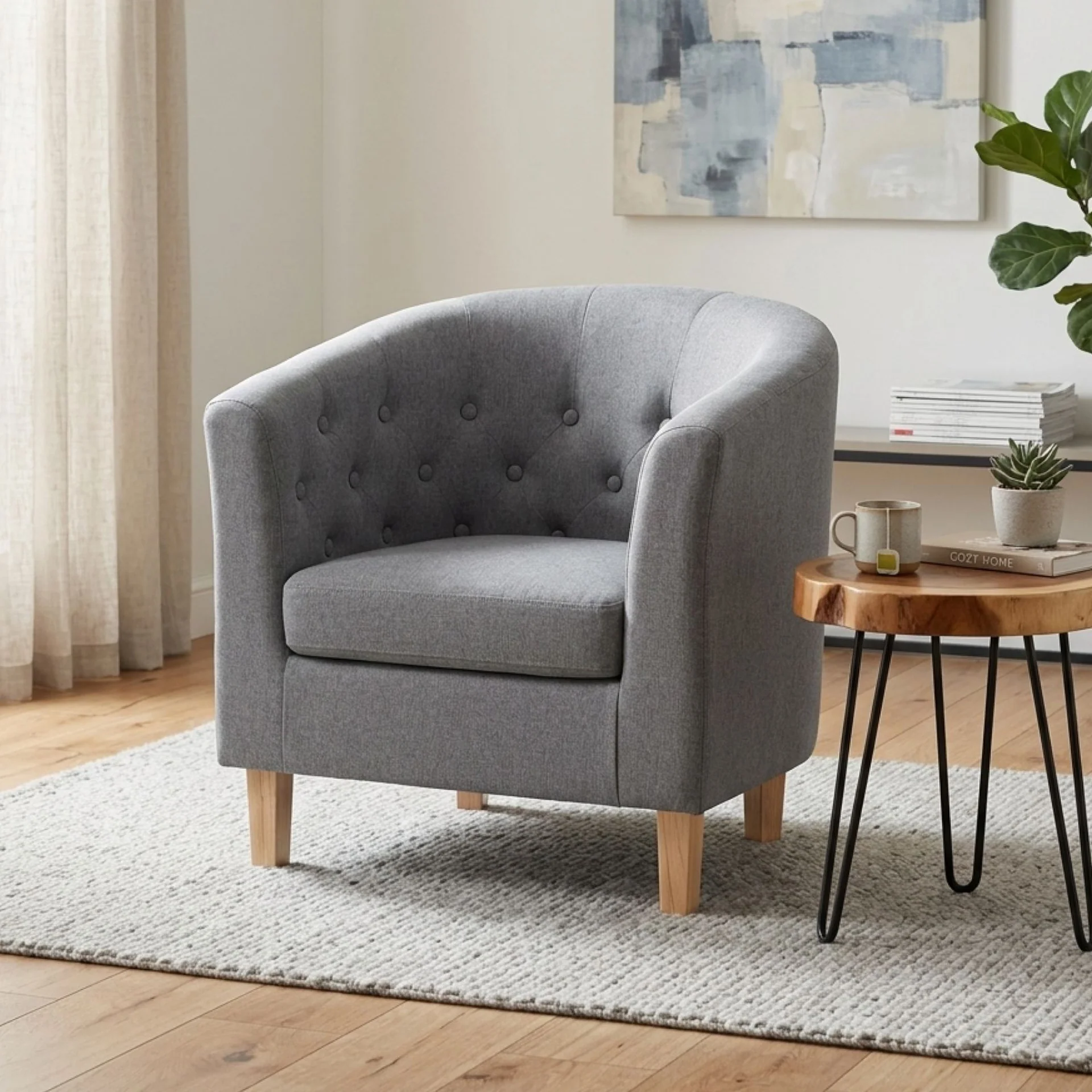 Pebble Wraparound Linen Armchair - Light Grey - Image 5