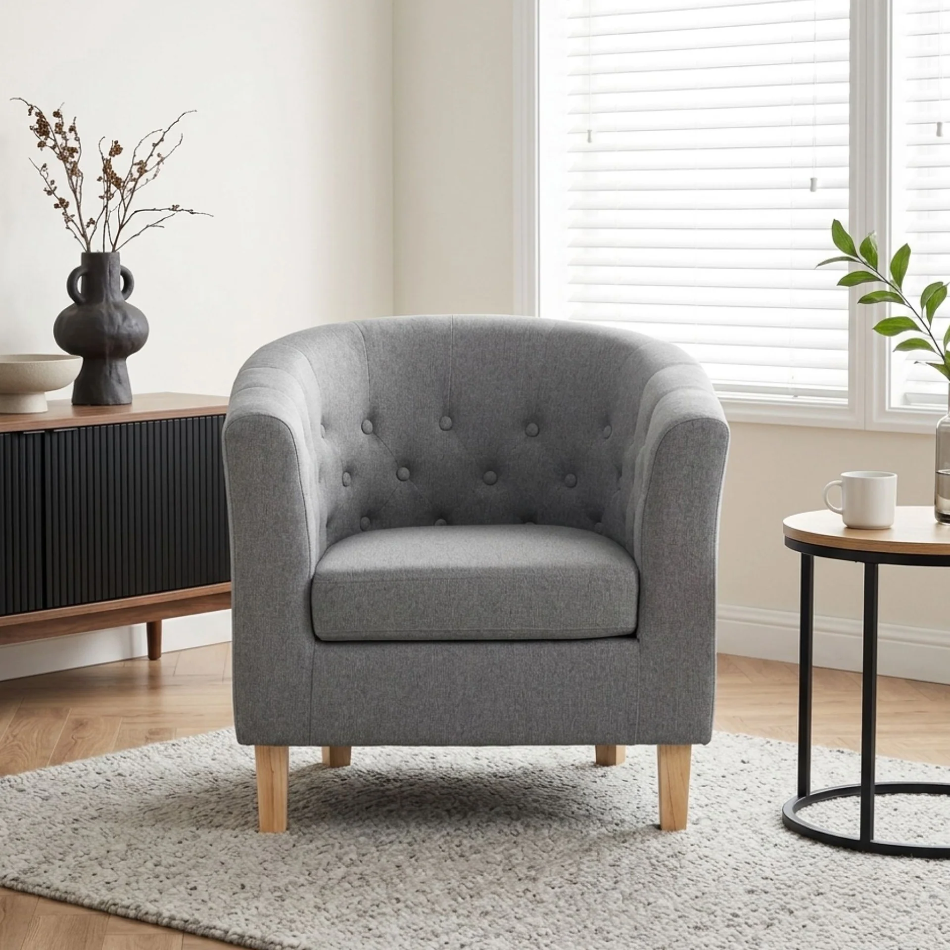 Pebble Wraparound Linen Armchair - Light Grey - Image 6
