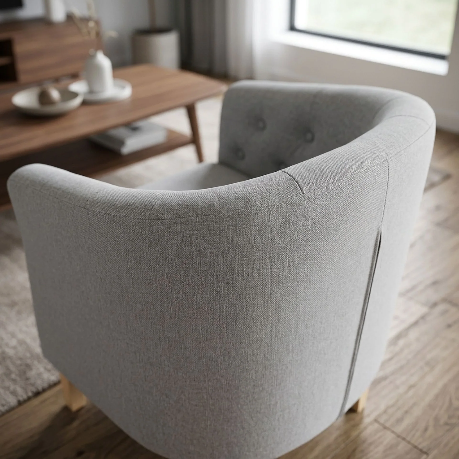 Pebble Wraparound Linen Armchair - Light Grey - Image 7