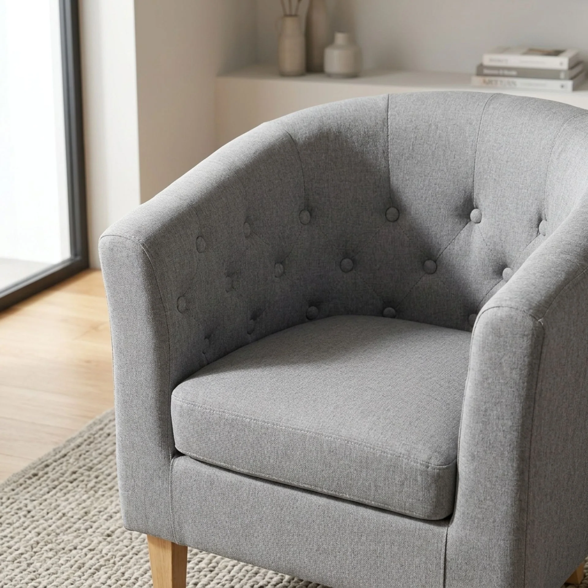 Pebble Wraparound Linen Armchair - Light Grey - Image 8