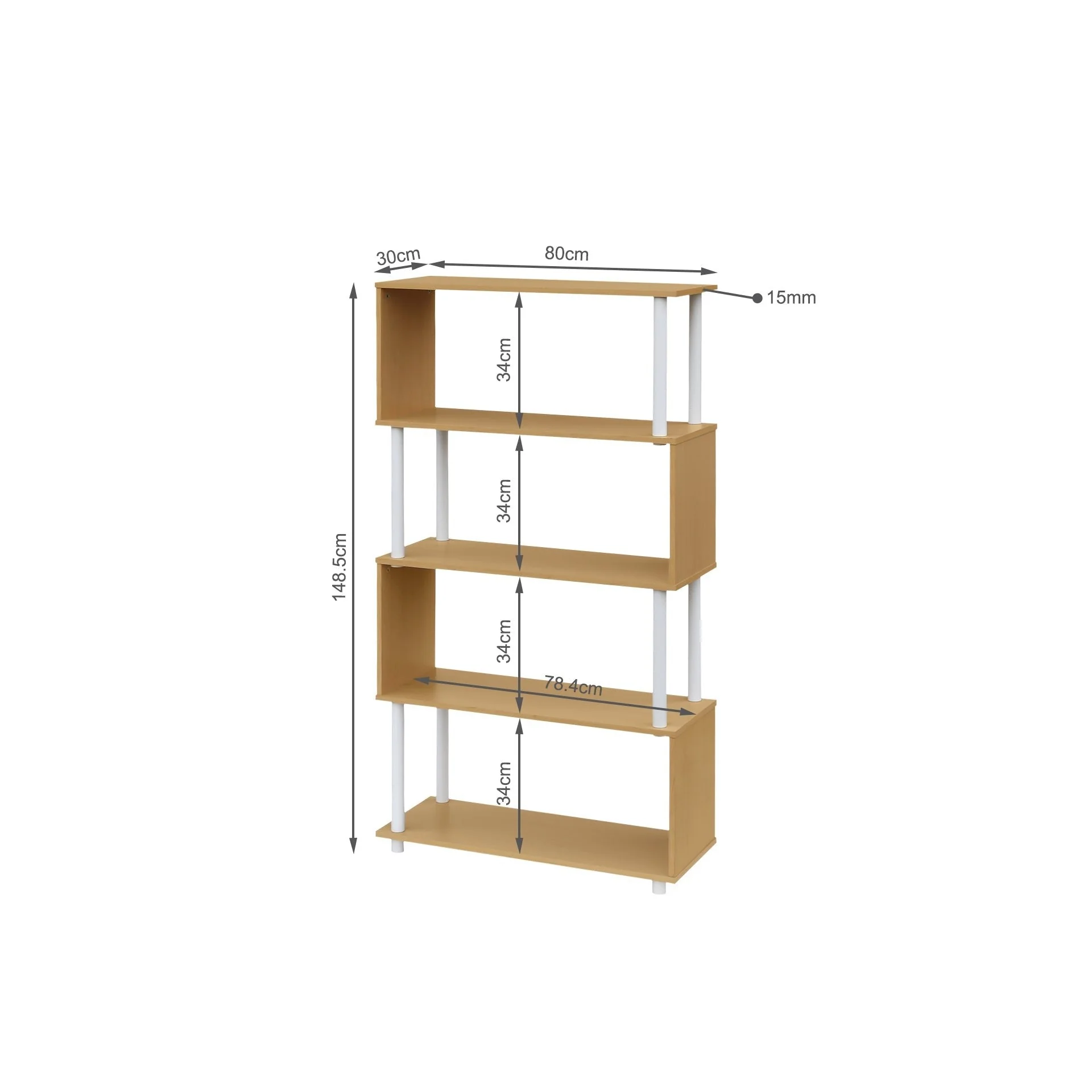Petone 5 Tier Flexi Storage Rack - Maple + White - Image 10