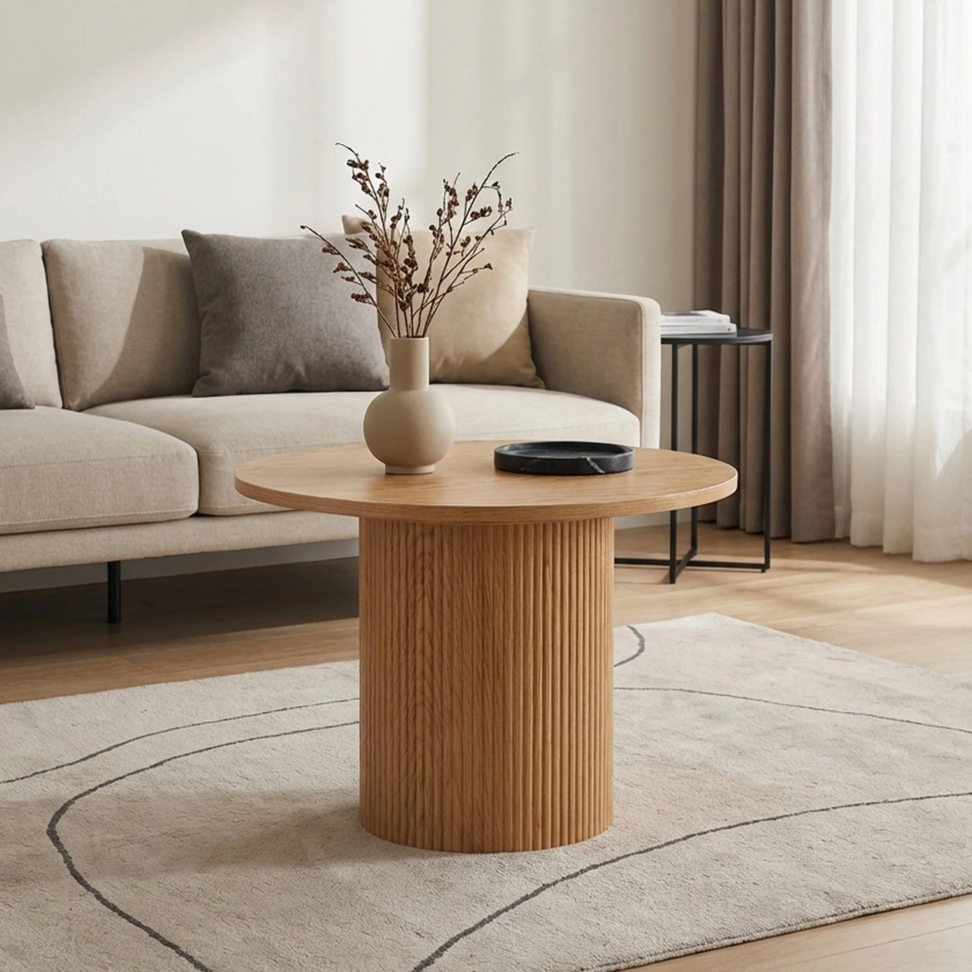 Peyton Round Coffee Table 60cm - Oak - Image 2