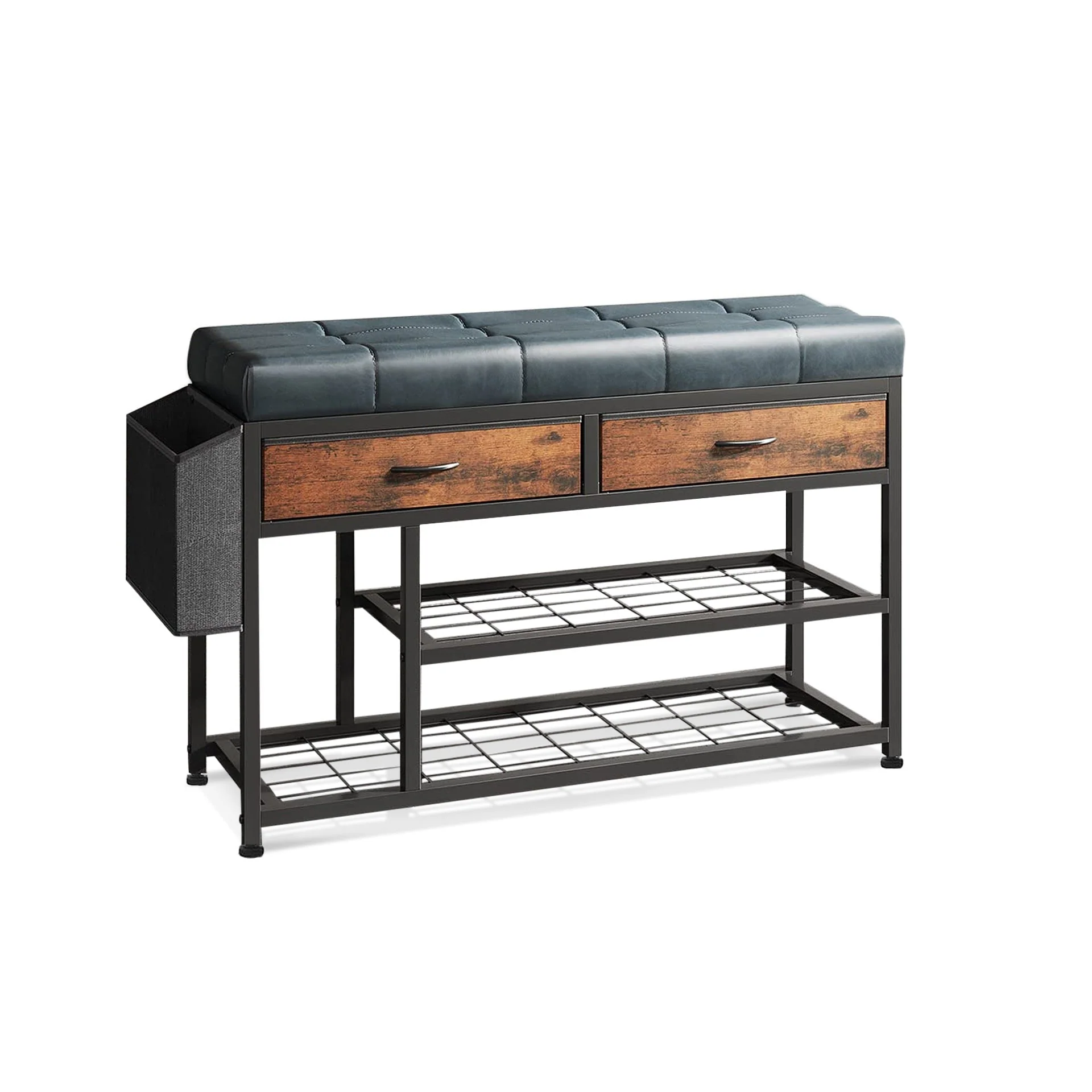 Plover Shoe Rack with Storage Bag - Rustic Brown + Blue - Image 6