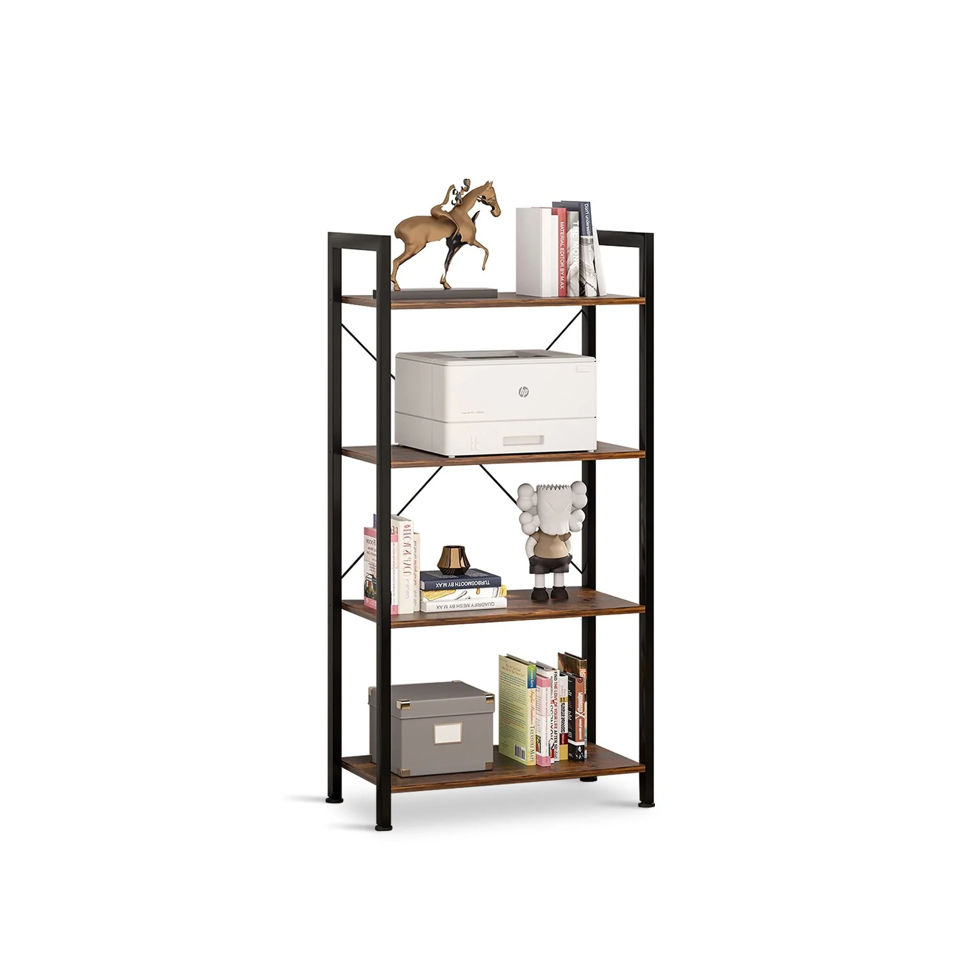 Poroti 4 Tier Bookshelf Storage Shelf - Rustic Brown - Image 7