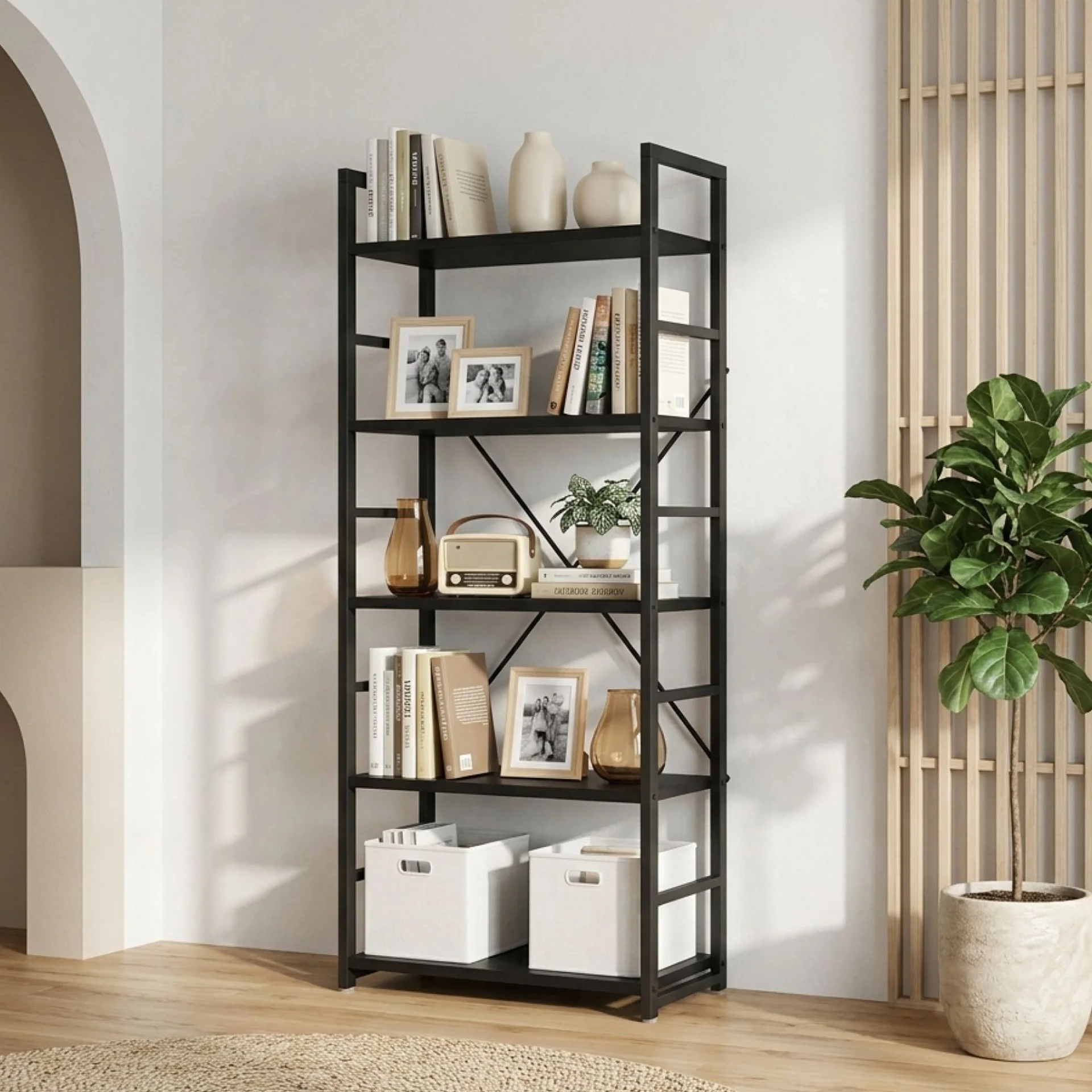 Poroti 5 Tier Bookshelf Storage Shelf - Black - Image 3