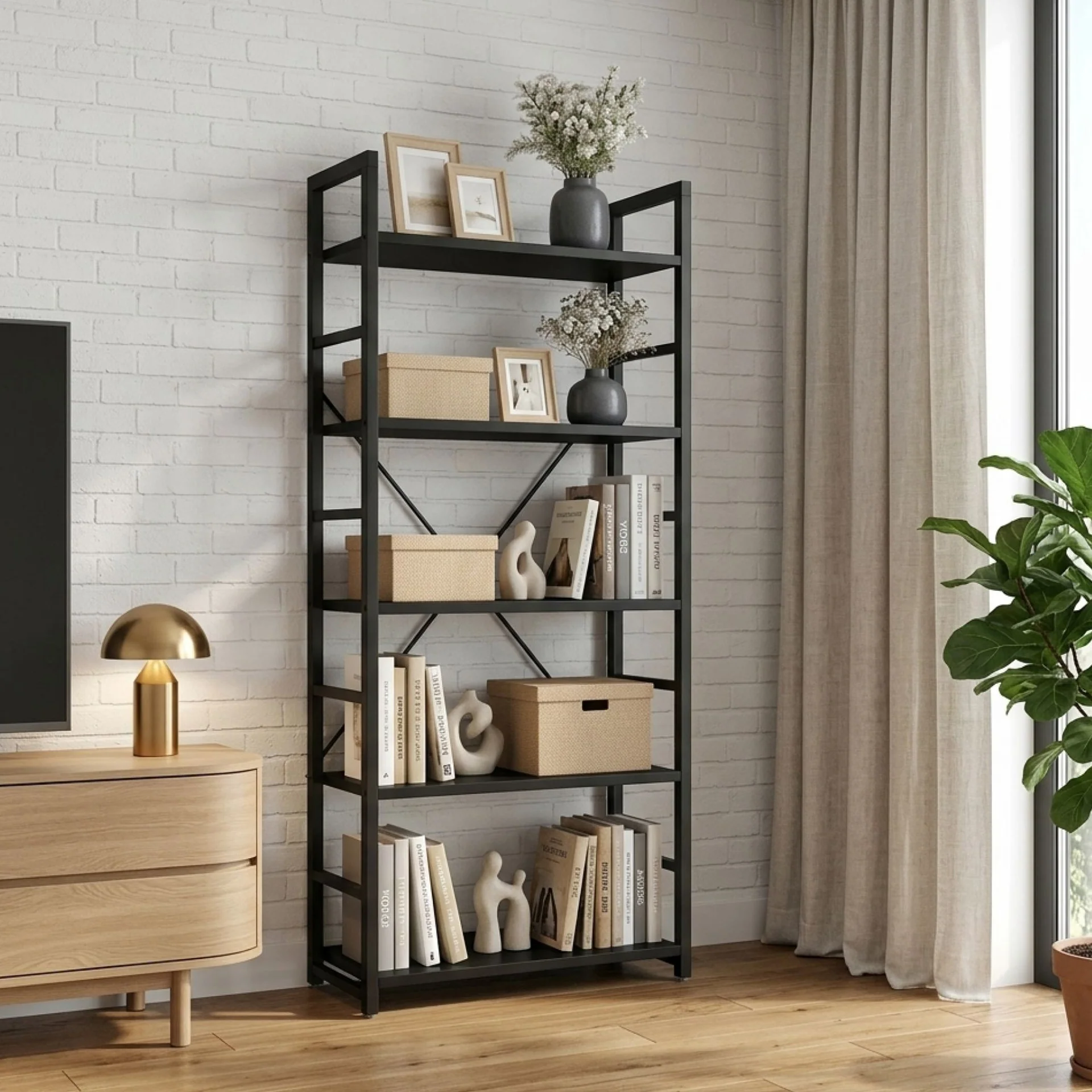 Poroti 5 Tier Bookshelf Storage Shelf - Black - Image 4