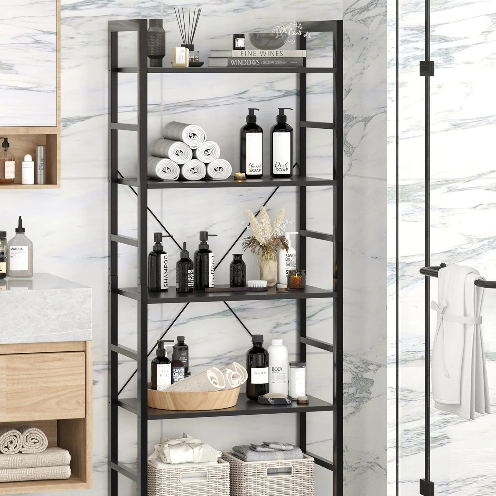Poroti 5 Tier Bookshelf Storage Shelf - Black - Image 6