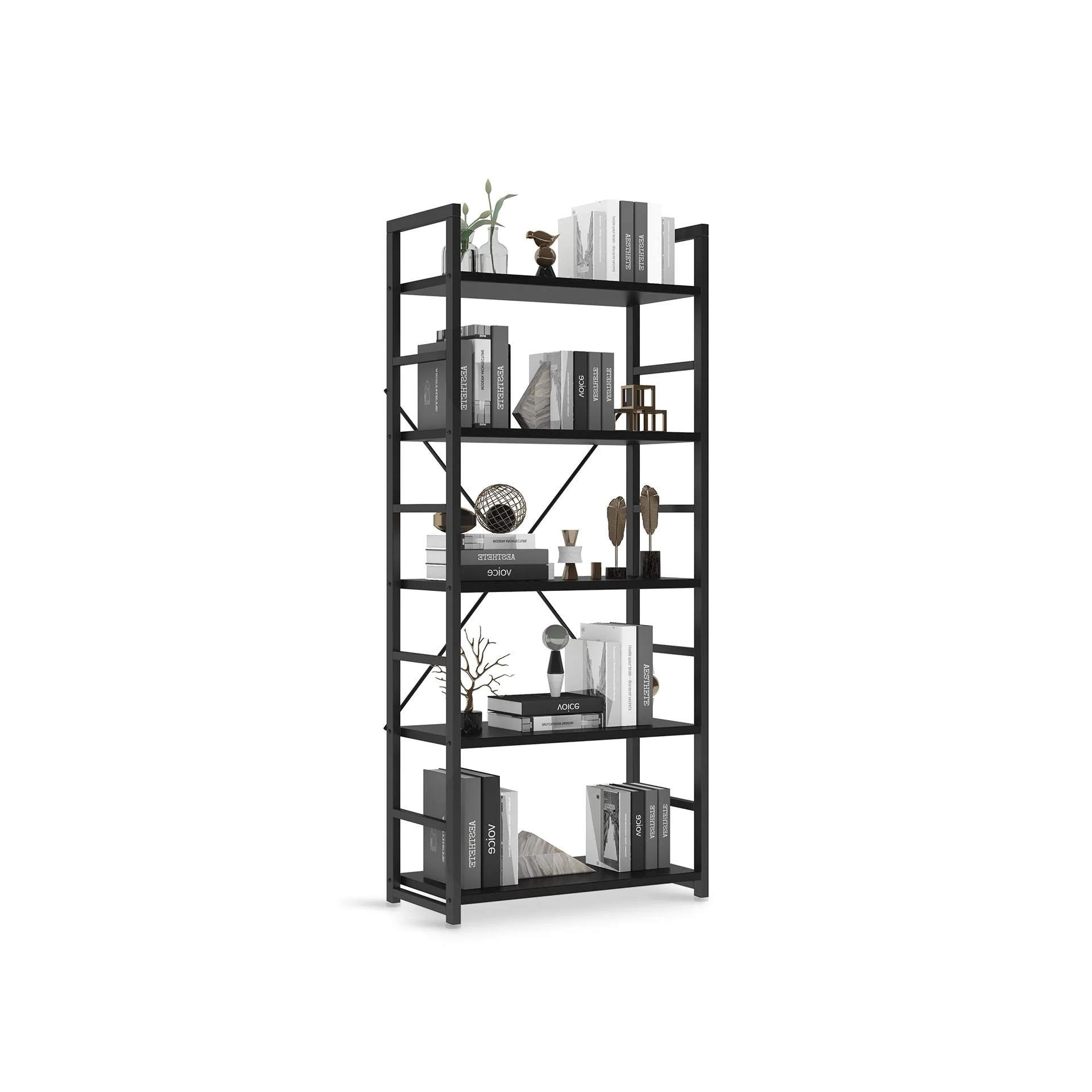 Poroti 5 Tier Bookshelf Storage Shelf - Black - Image 7