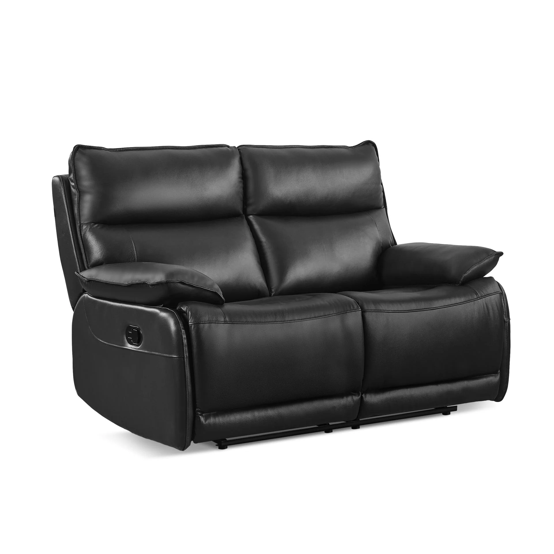 Poroti Manual Full Leather 2 Seater Recliner Sofa - Black - Image 2