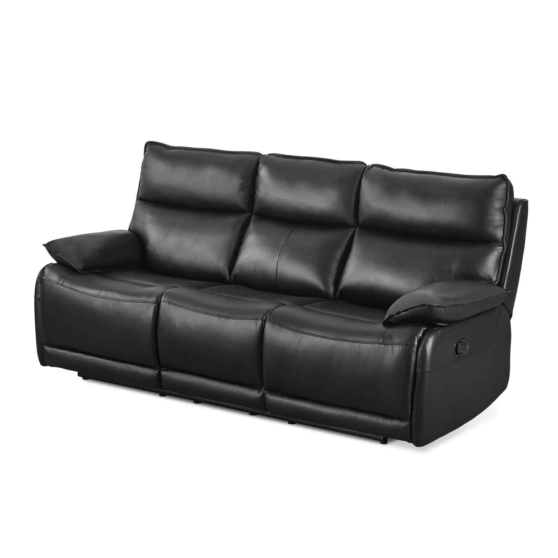 Poroti Manual Full Leather 3 Seater Recliner Sofa - Black - Image 4