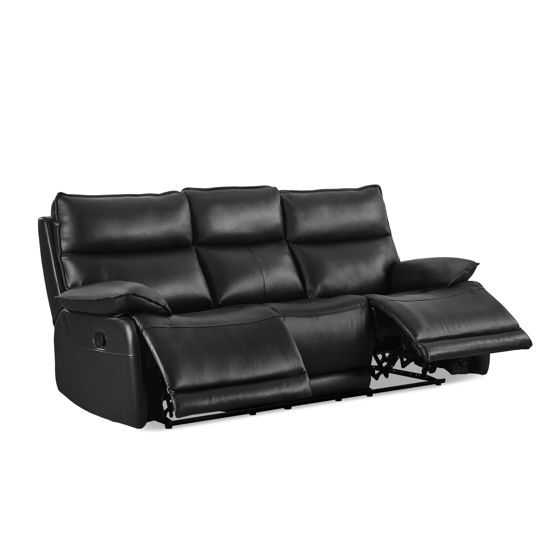 Poroti Manual Full Leather 3 Seater Recliner Sofa - Black - Image 5