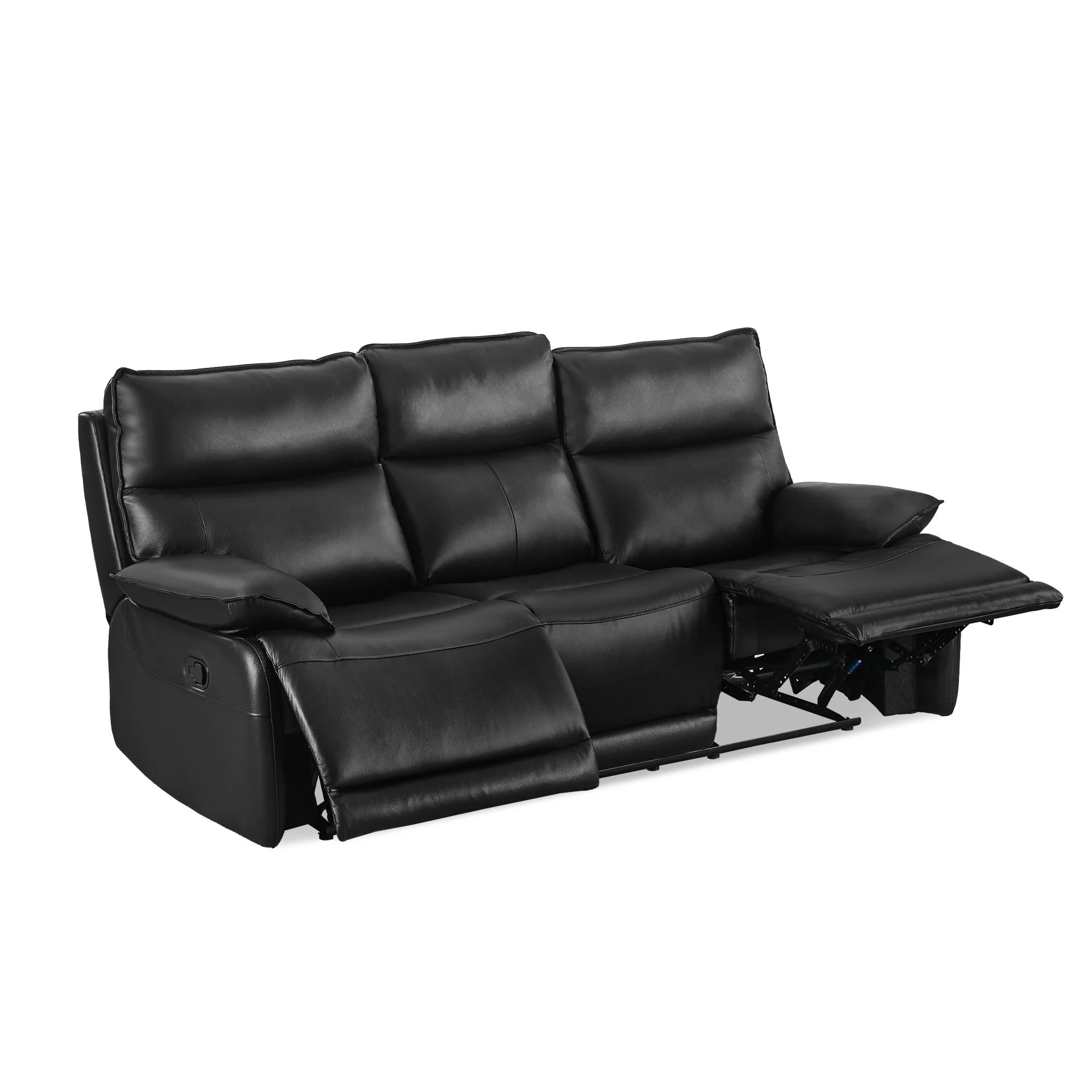 Poroti Manual Full Leather 3 Seater Recliner Sofa - Black - Image 6
