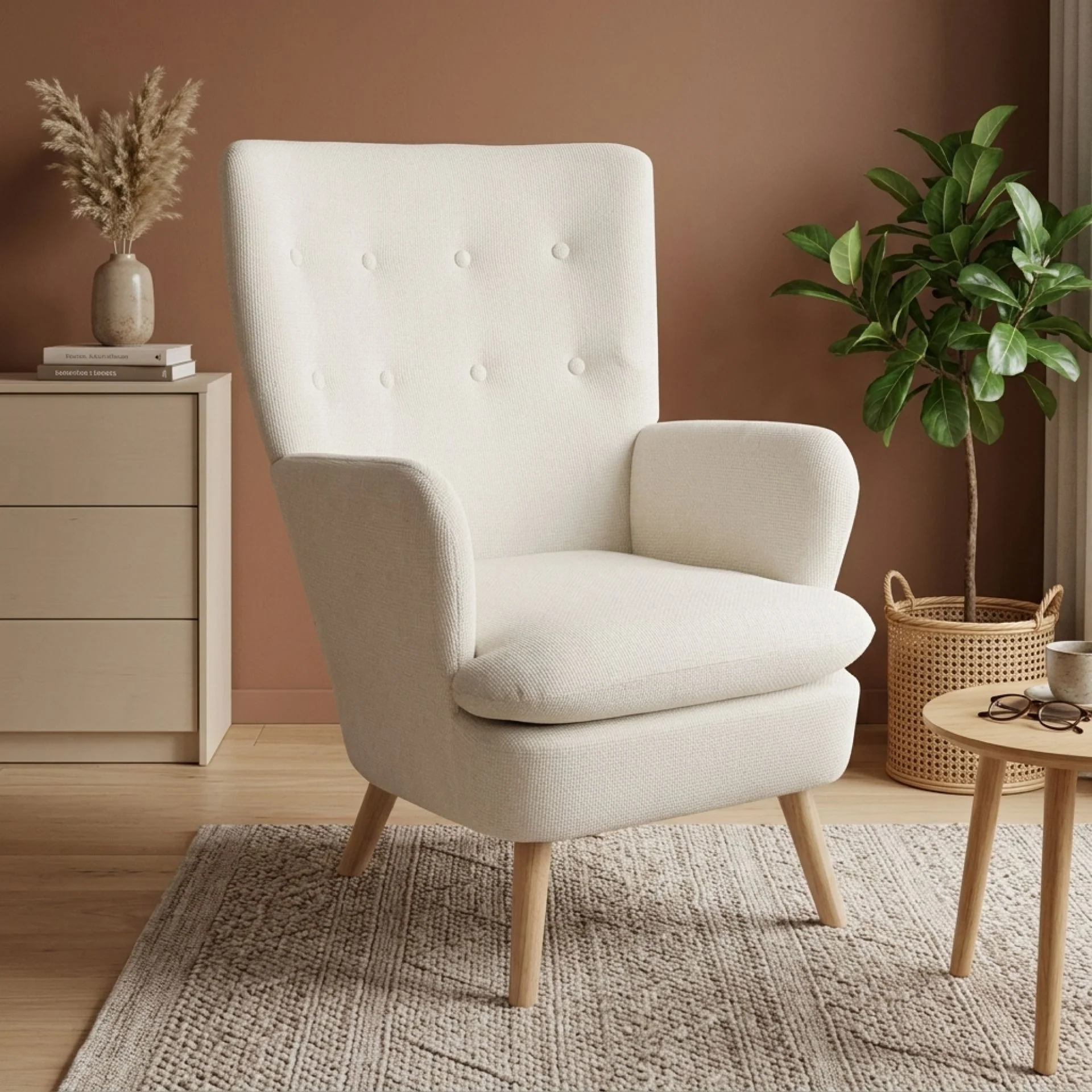 Puff Linen Armchair - White - Image 3