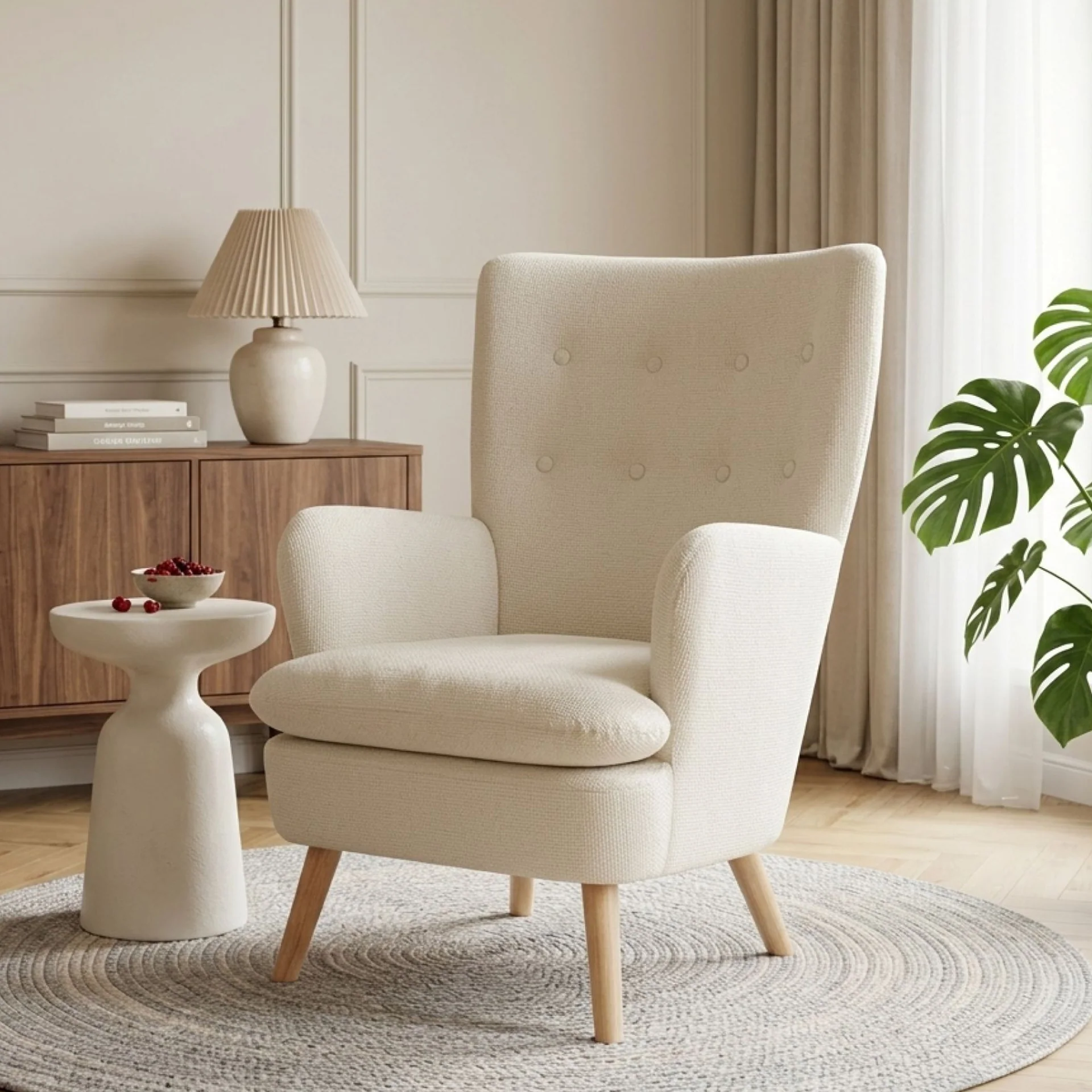 Puff Linen Armchair - White - Image 4