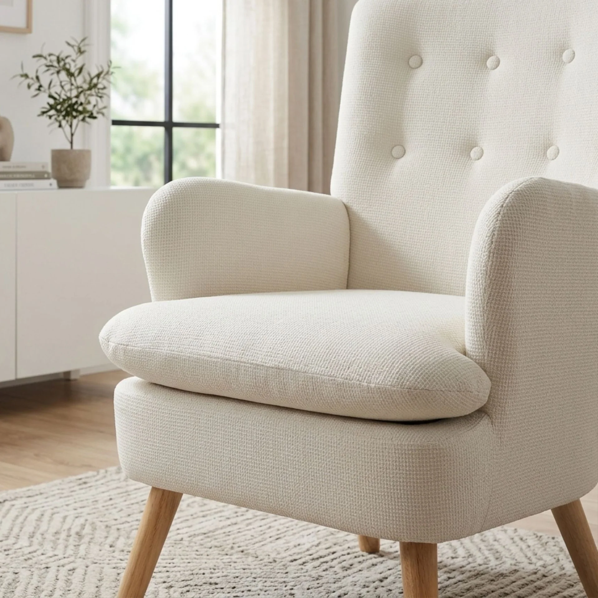 Puff Linen Armchair - White - Image 6