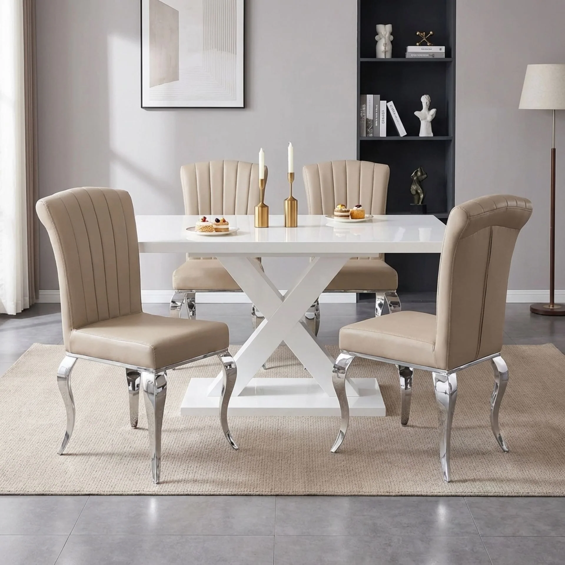 Raven Velvet Dining Chairs - Set of 4 - Light Brown - Image 4