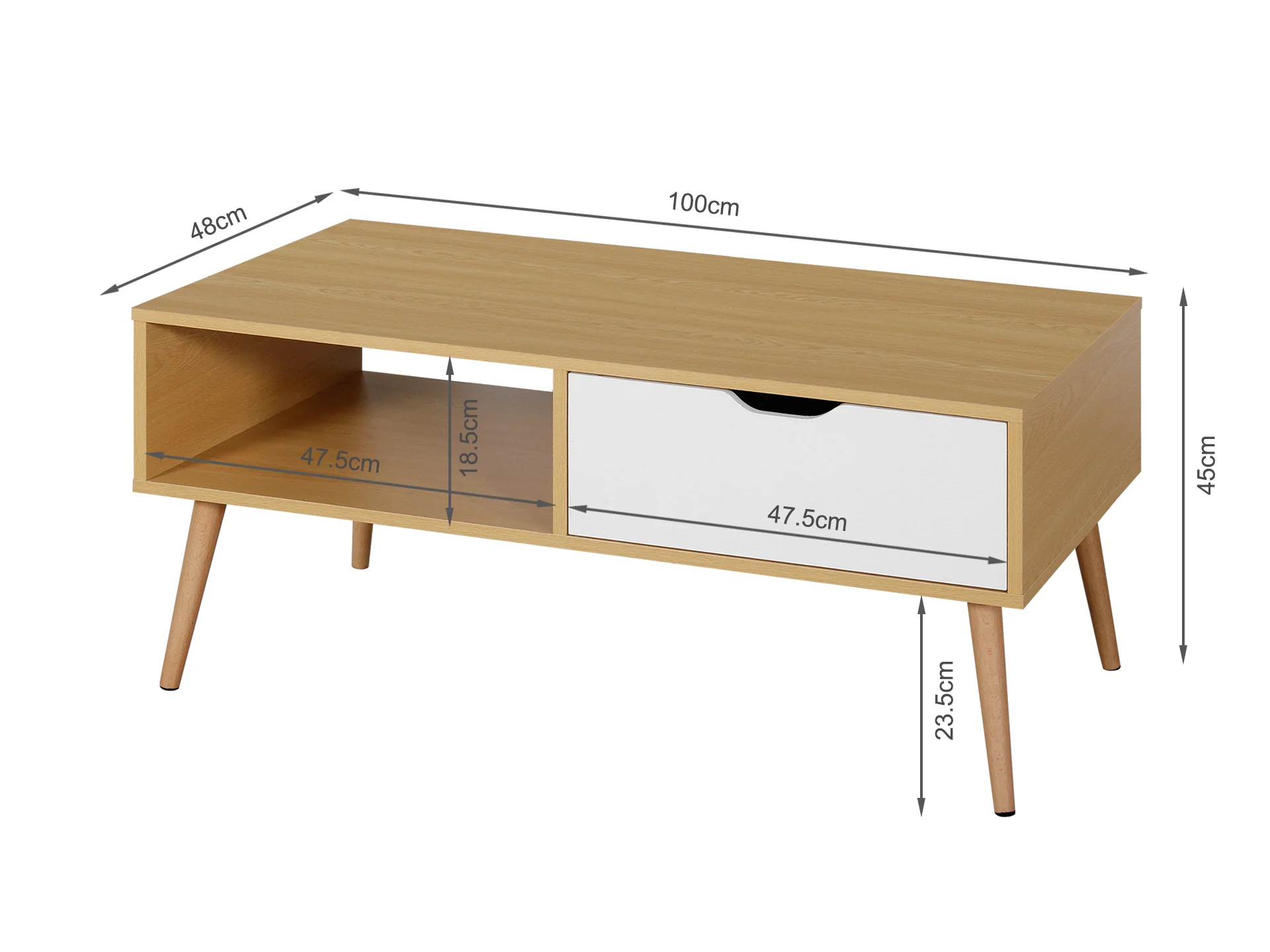 Riley 1 Drawer Wooden Coffee Table - Oak - Image 7