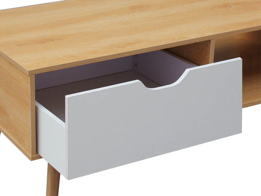RILEY 1 Drawer Wooden Coffee Table - Oak - Image 11