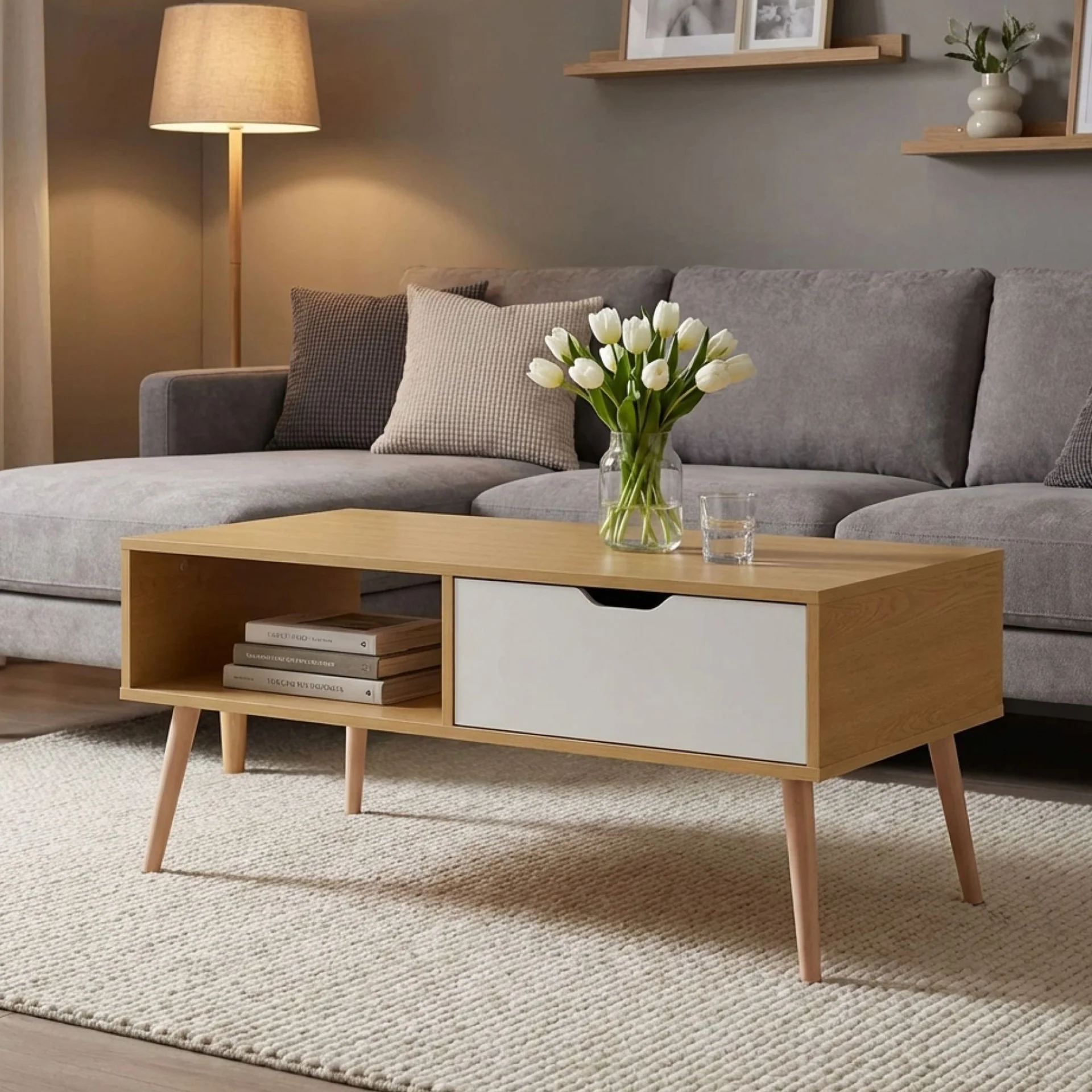 Riley Wooden Coffee Table - Maple + White - Image 3