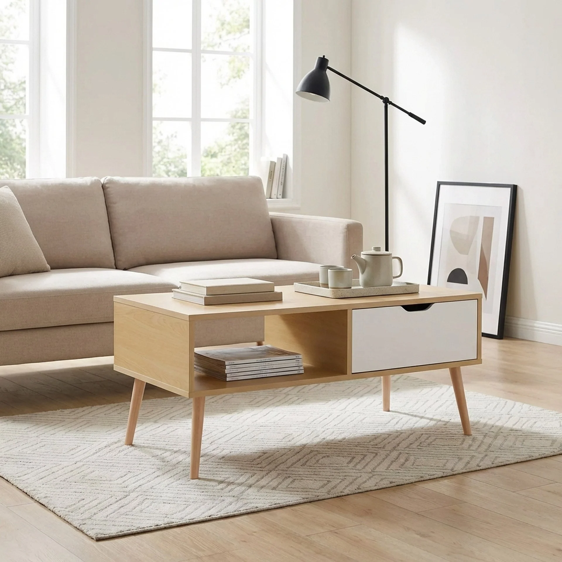 Riley Wooden Coffee Table - Maple + White - Image 6