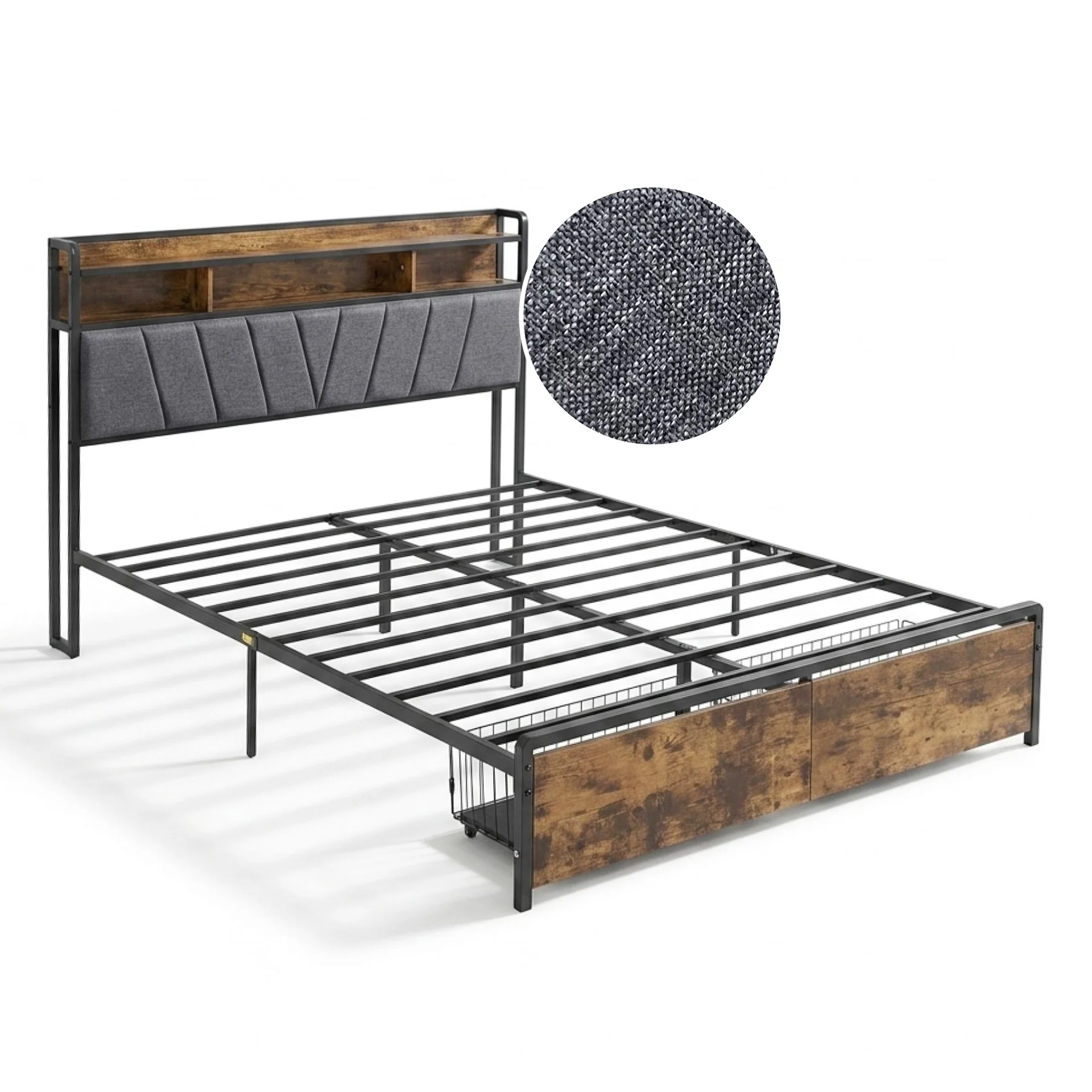 Rito Queen Metal Bed Frame - Grey - Image 8