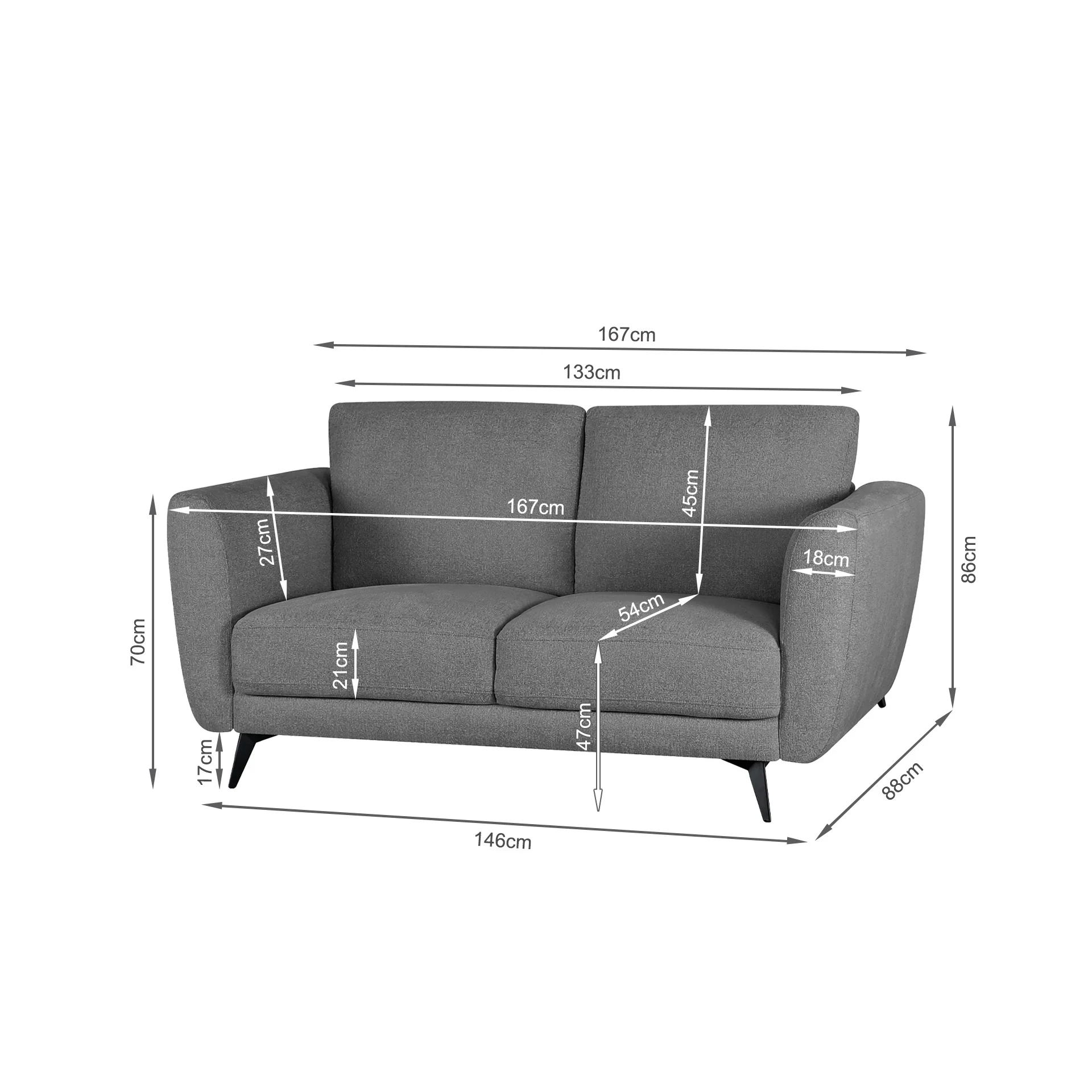 Rivel Chenille 2 Seater Sofa - Ash Grey - Image 15