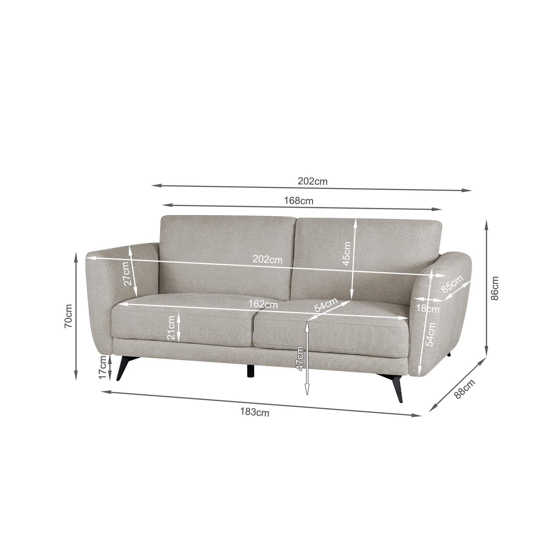 Rivel Chenille 3 Seater Sofa - Beige - Image 13