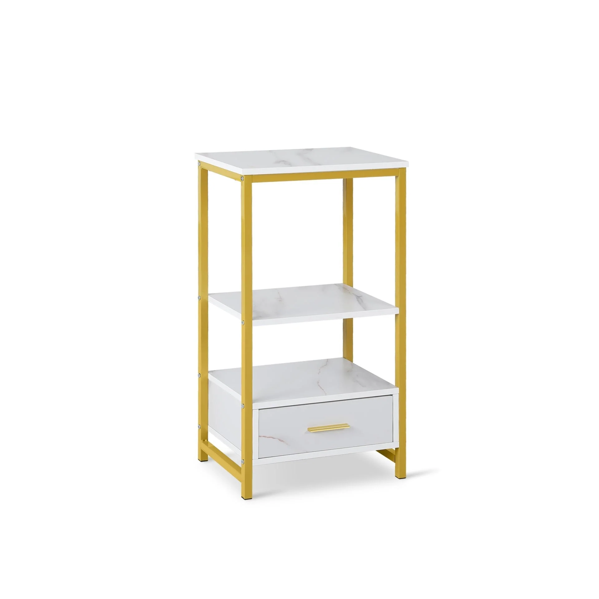 Ross Storage Shelf With Drawer - White + Gold - Image 2