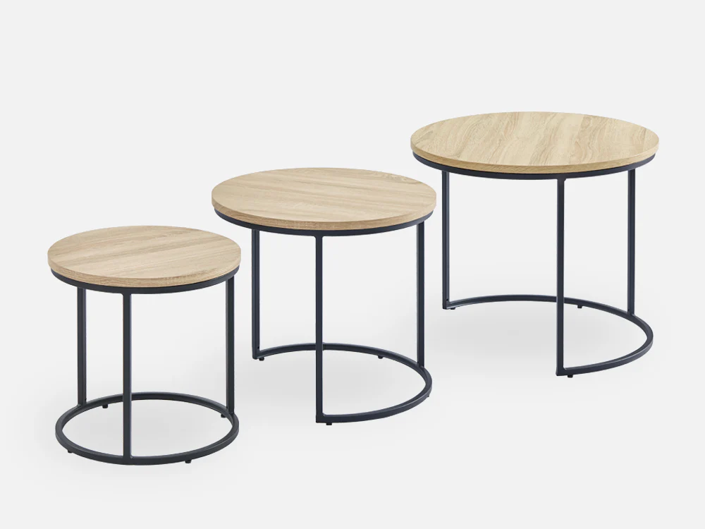 ROUX Coffee Table Nest of Tables Side Table 3PCS - Oak - Image 5